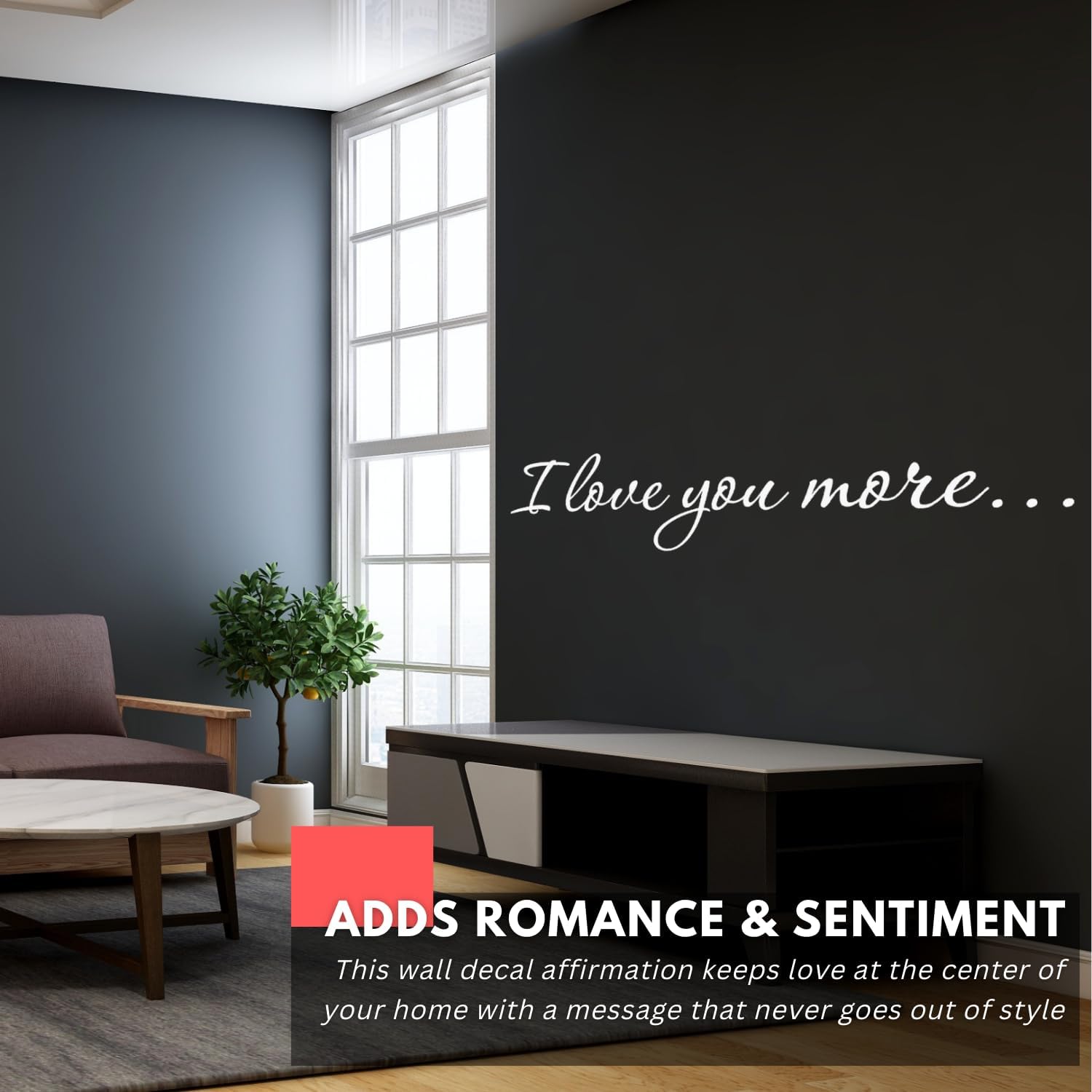My Vinyl Story - I Love You More - Inspirational Romantic Wall Decal Sticker Quote Art Decor Positive Saying for Home Bedroom Nursery Above The Bed Newlyweds - Removable (Black, 48x10 inches)