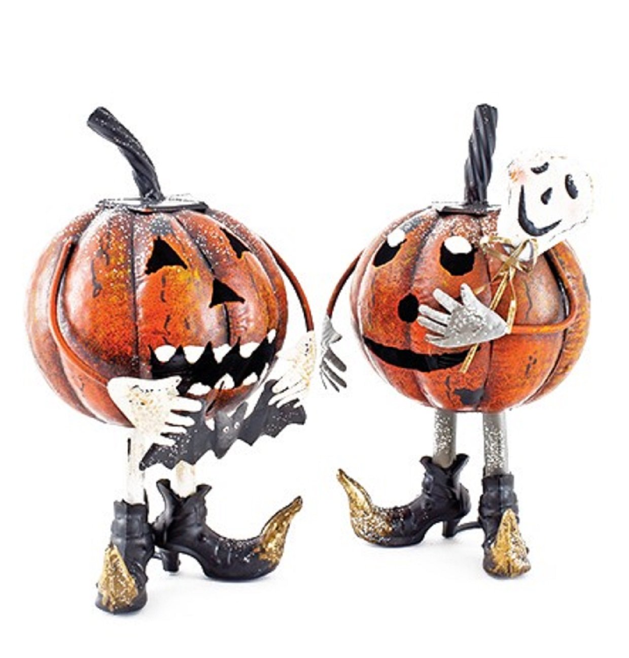 Smiling Standing Pumpkin Metal Halloween Lantern - ONE ONLY