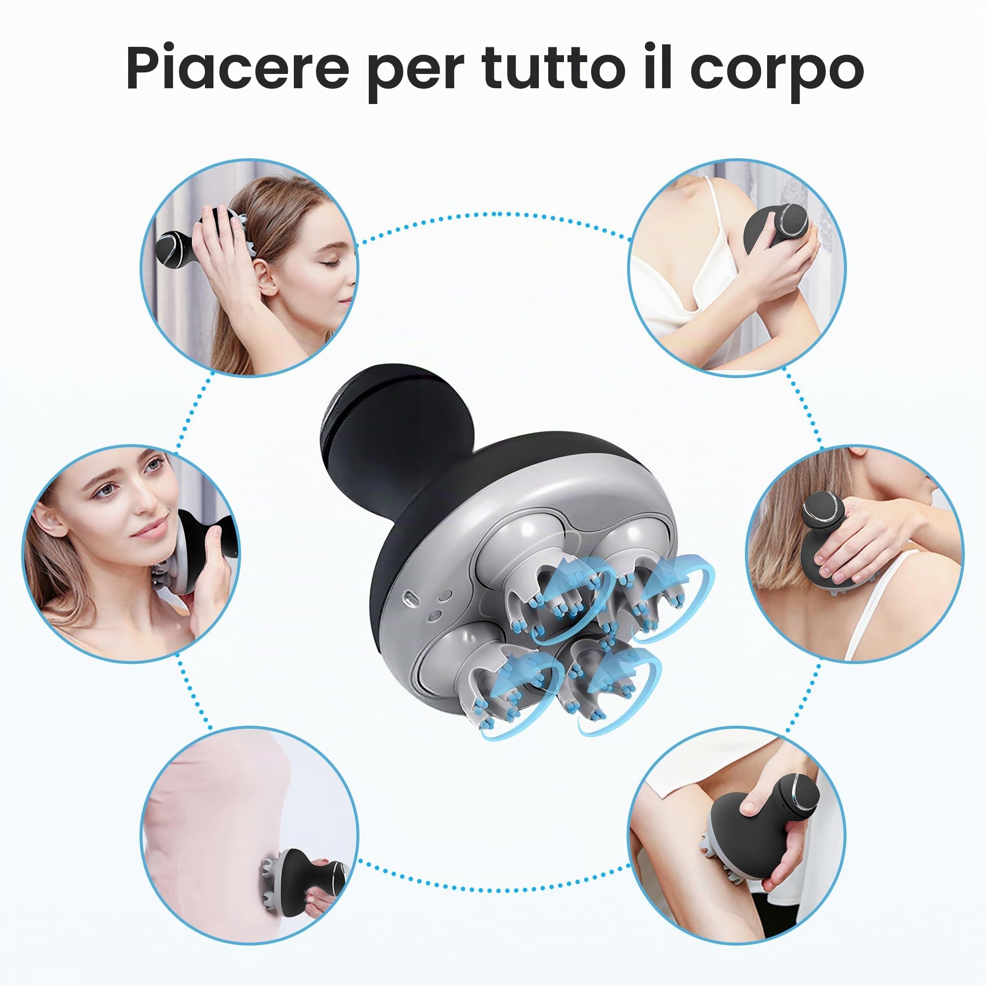 Comfier Massaggiatore Testa Ricaricabile - Massaggiatore Cuoio Capelluto Elettrico Impermeabile 4 Modalità 4 Testine 84 Nodi di Massaggio, regali per donne/mamme/mogli