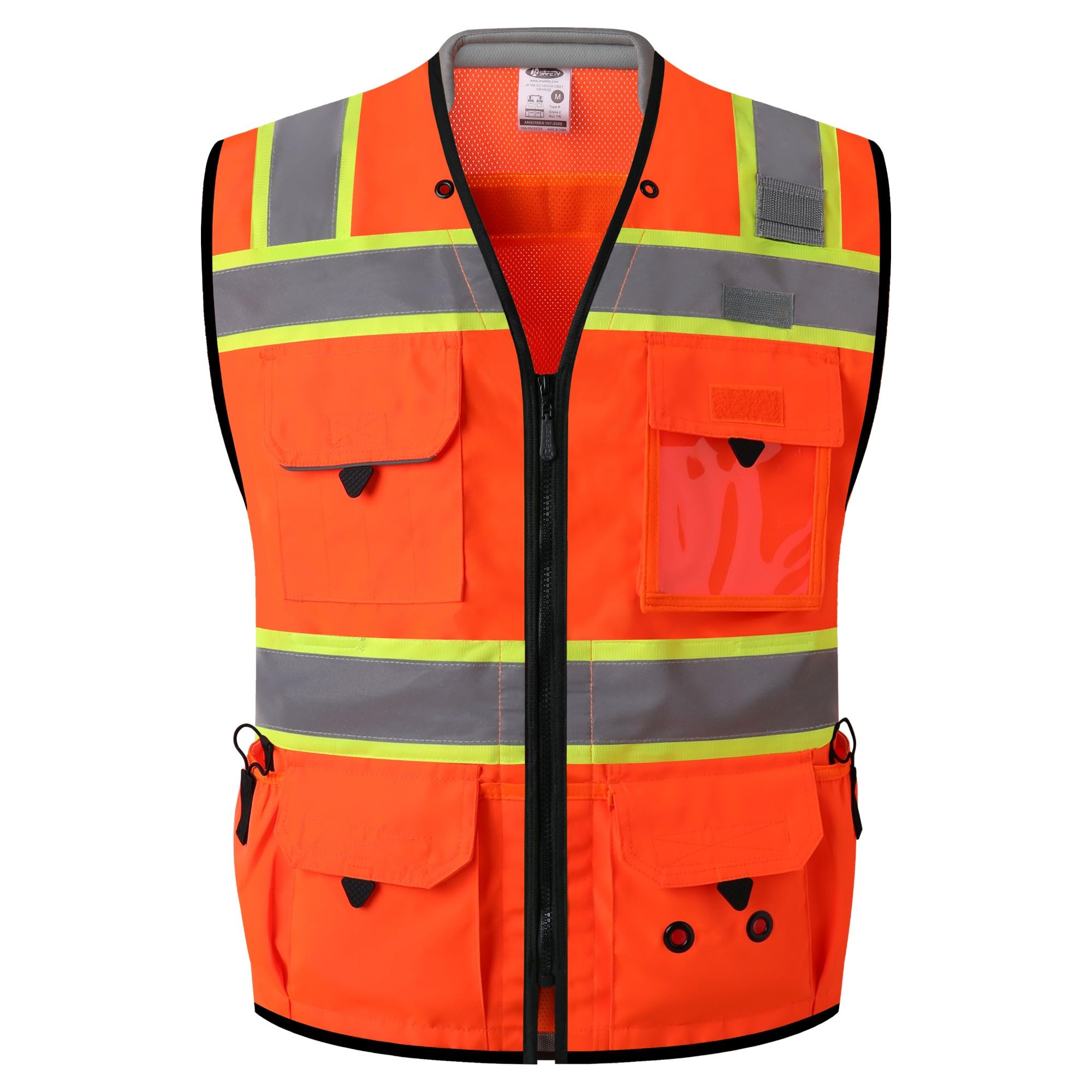 JKSafety Hi-Vis Unisex Surveyor Safety Vest Heavy Duty PPE Inner Pockets ANSI/ISEA Compliant