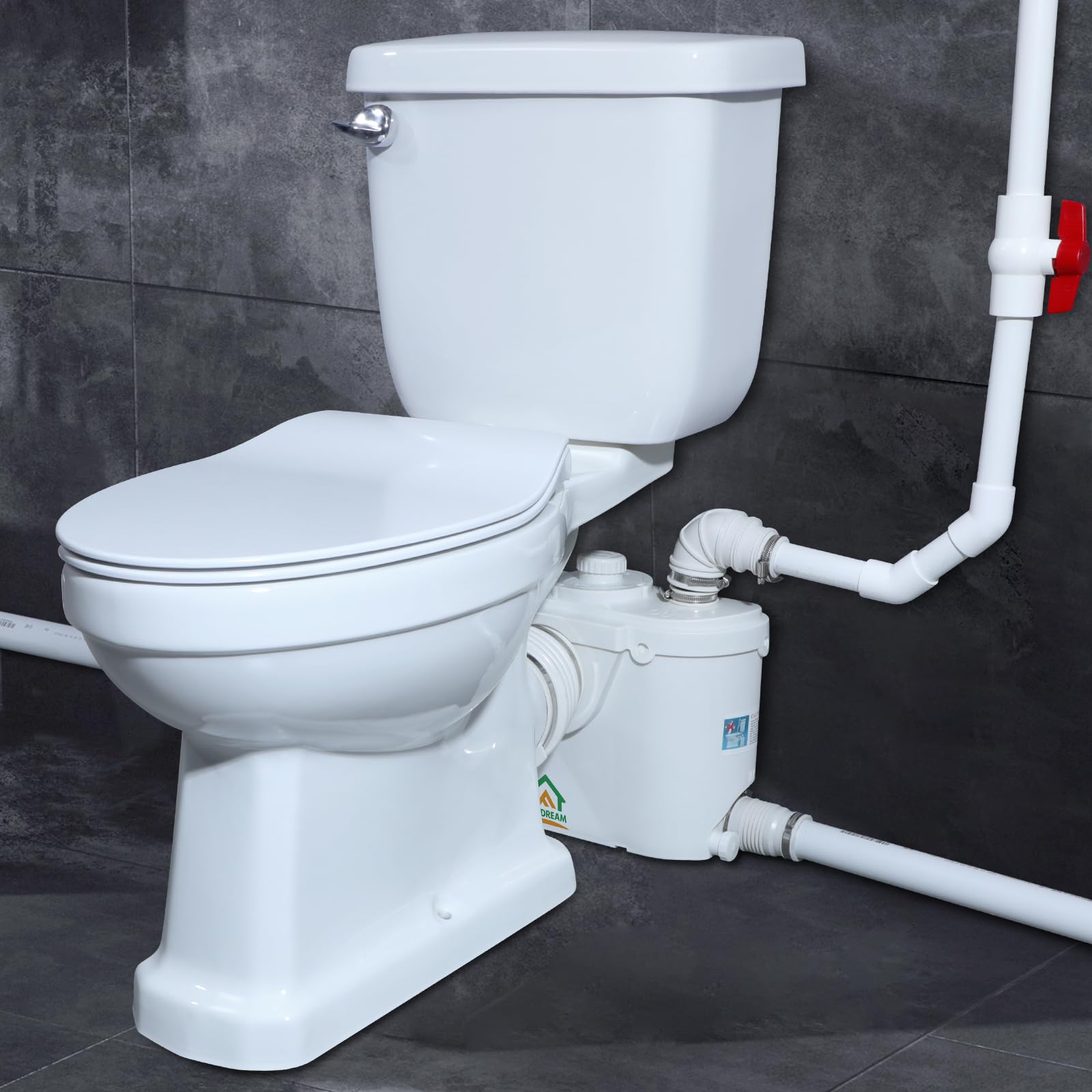 500Pro watt Macerating Toilet with Pump, Two-Piece Upflush Toilet For Basement, Powerful & Quiet Macerating System With 3 Water Inlet & Ac Vent, 36ft Vertically, Elongated Bowl