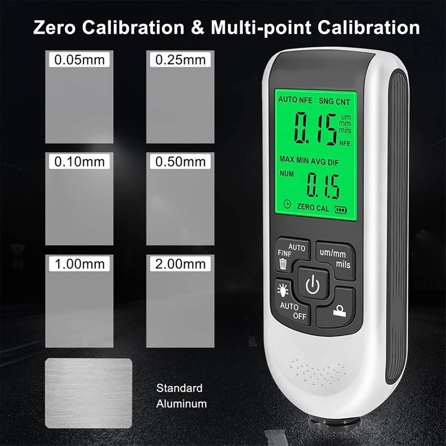 Coating Thickness Gauge, Automotive Paint Film Thickness Tester Digital Paint 0.1 Micron/0-2000 Automotive Paint Tester for Measuring The Thickness of Plated and Coated Plates On Metal