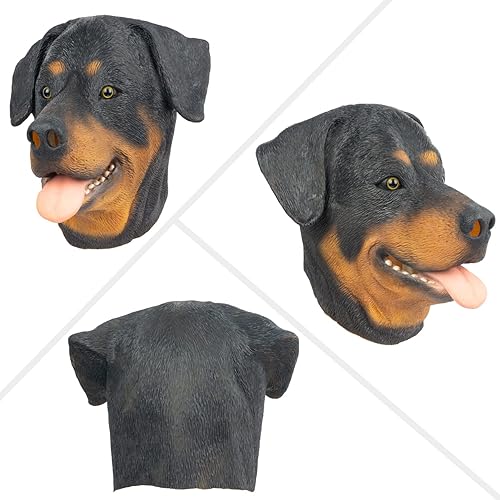 Miniatura 5 de PartyHop Rottweiler Máscara de cabeza de perro de látex animal de cabeza completa, máscaras realistas para Halloween, carnaval, fiesta de disfraces