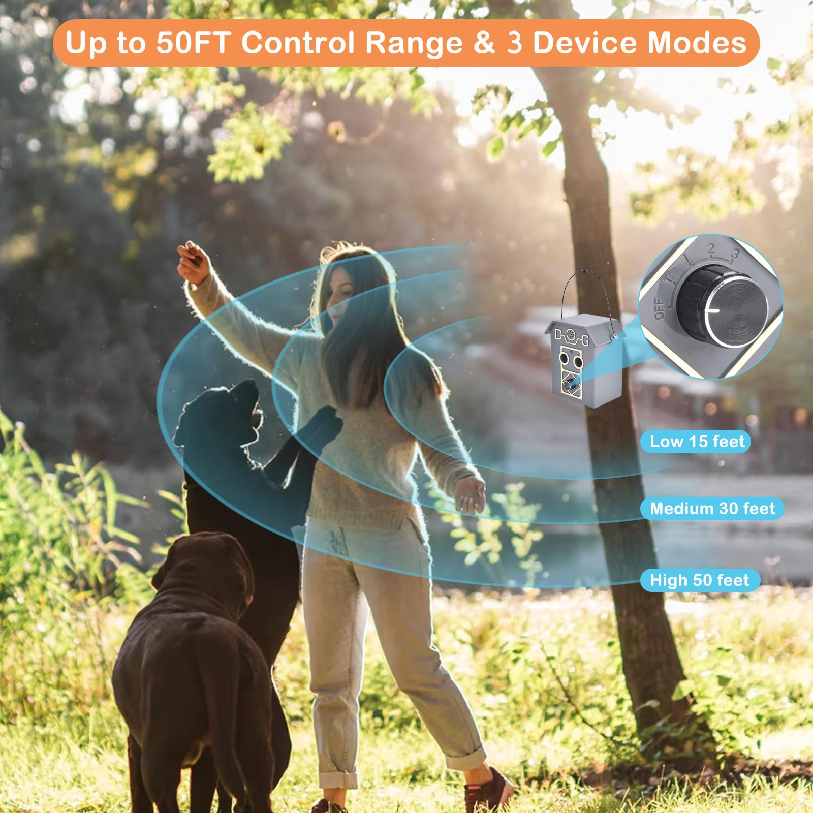 Petmolico Dispositivo antiladrido, dispositivo de control de disuasión de ladridos de perros con 4 niveles, silenciador ultrasónico suave de 20 Hz, dispositivo de entrenamiento sin ladridos, alcance