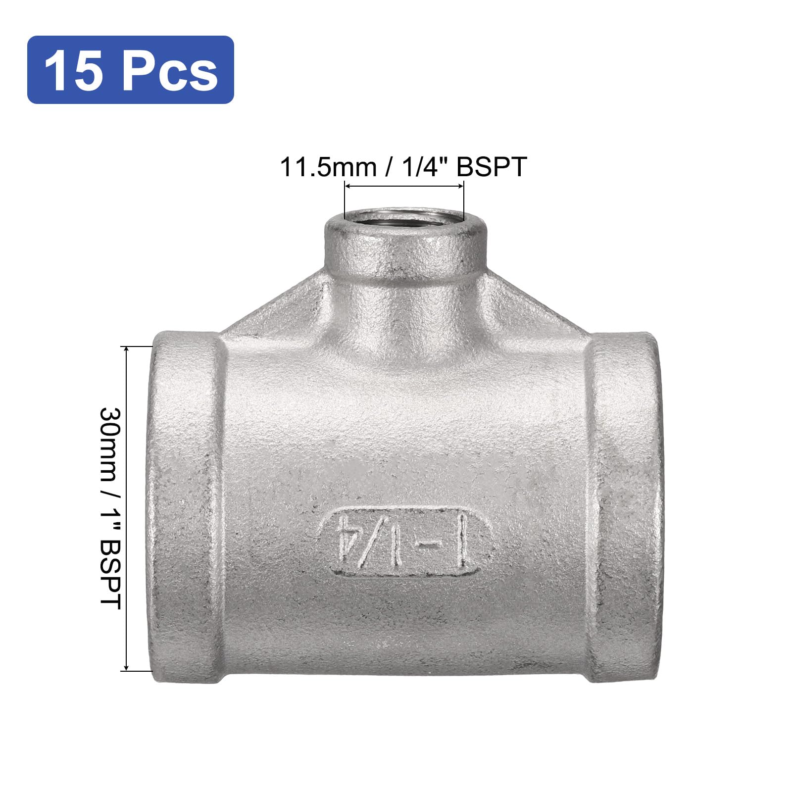 QUARKZMAN Accesorio De Tubería De Acero Inoxidable 304 Fundido 1 BSPT x 1/4 BSPT x 1 BSPT Tee Hembra Conector De 3 Vías Acoplador 15pcs