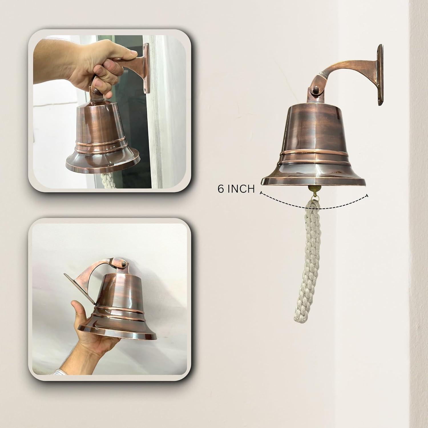Antique Wall-Mounted Brass Bell – Multiple Size Hanging Bell for Home Bar School Church Dinner Service and Last Orders Decor (6 inch)