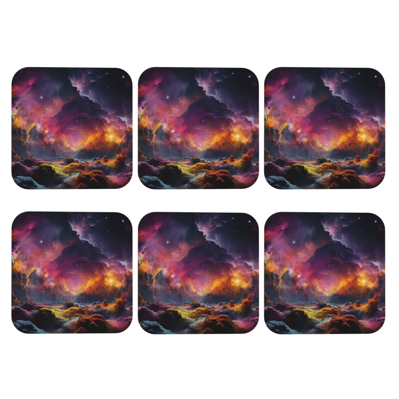 6pcs Leather Coasters for Drinks, Colorful Outer Space Drink Coasters for Tabletop Protection, 4" Cup Coasters for Coffee Table Decor, Non-Slip Drinking Cup Mat for Hot Or Cold Drink