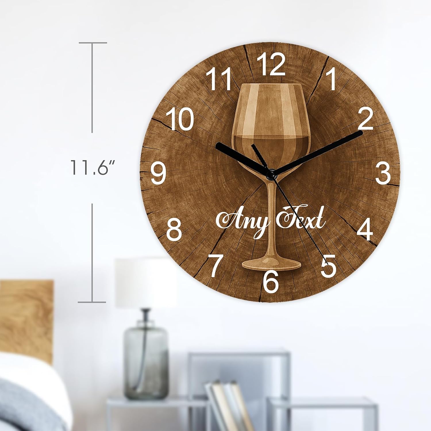 Rustic Wine Custom Wall Clock Silent Non Ticking 11.6 Inch Battery Operated Round Easy to Read Clock for Home Office Kitchen Living Room Dining Room Farmhouse, Housewarming Gift