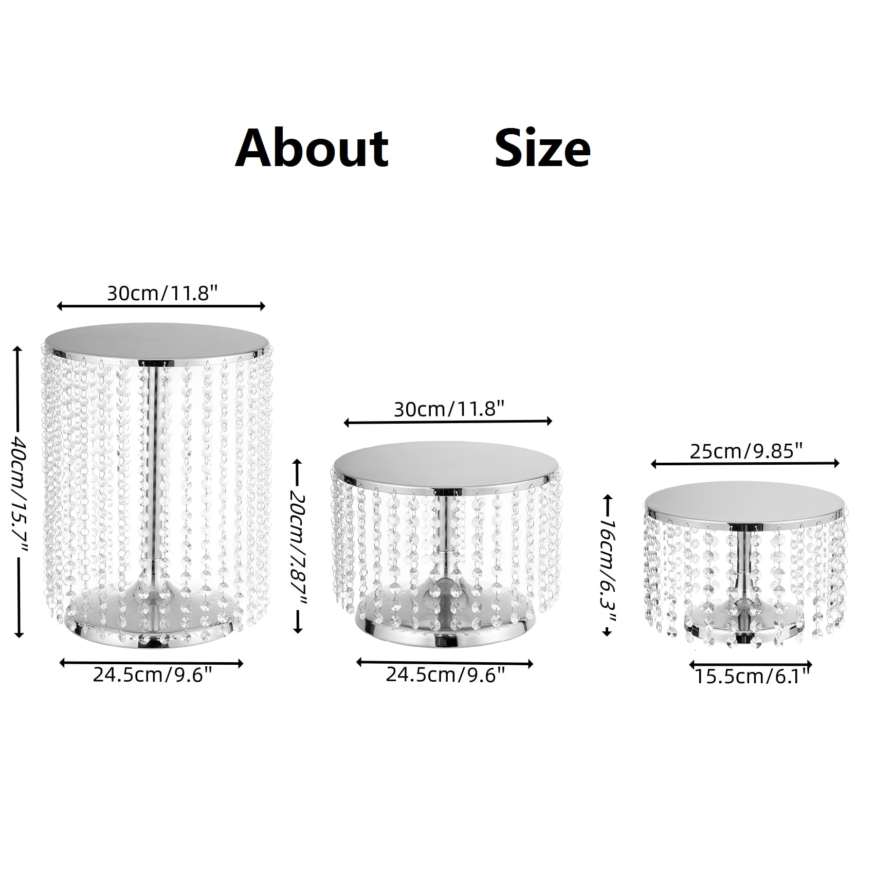 Lot de 3 supports à gâteaux ronds en métal argenté