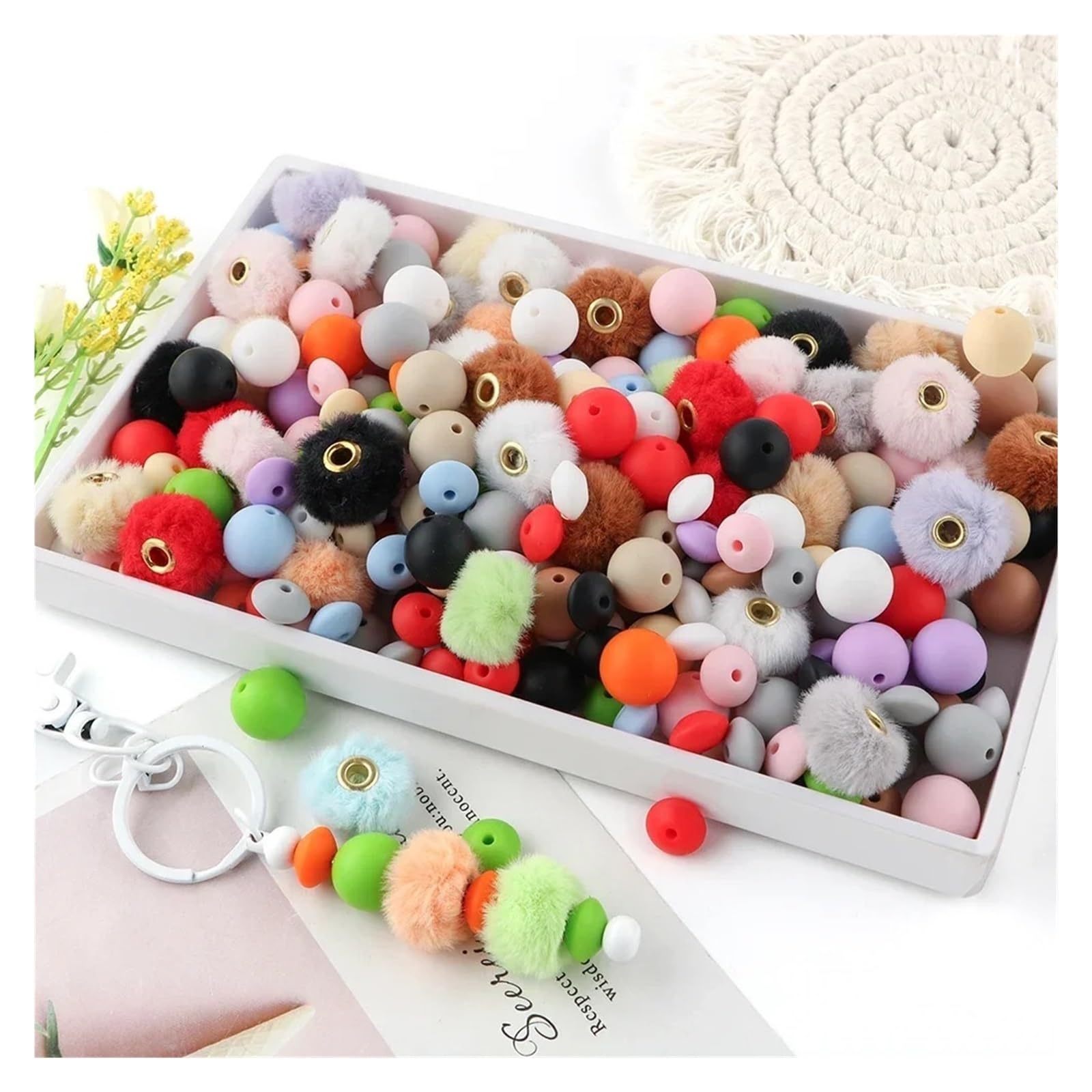 Pom Pom Perlen 57 teile/beutel Plüsch Fell Bedeckt Ball Perlen Runde Linsen Sets DIY Pompom Ohrringe Armband Halskette for Schmuck Machen(Set 2)