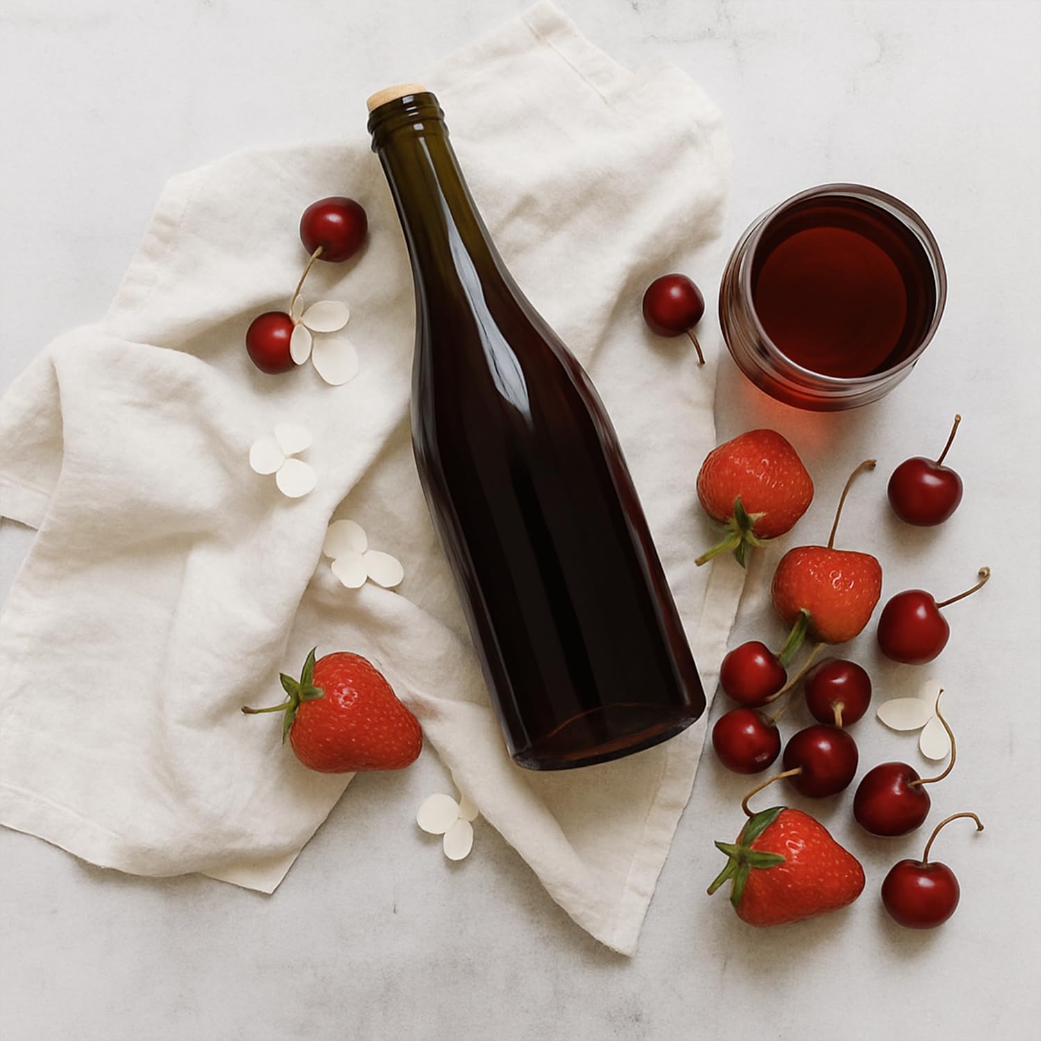 15 pièces Bouteille en verre vide Burgundy 750 ml en verre brun avec bouchon aggloméré – bouteille de vin vide idéale pour le vin, les liqueurs, le cidre, les jus et les spiritueux
