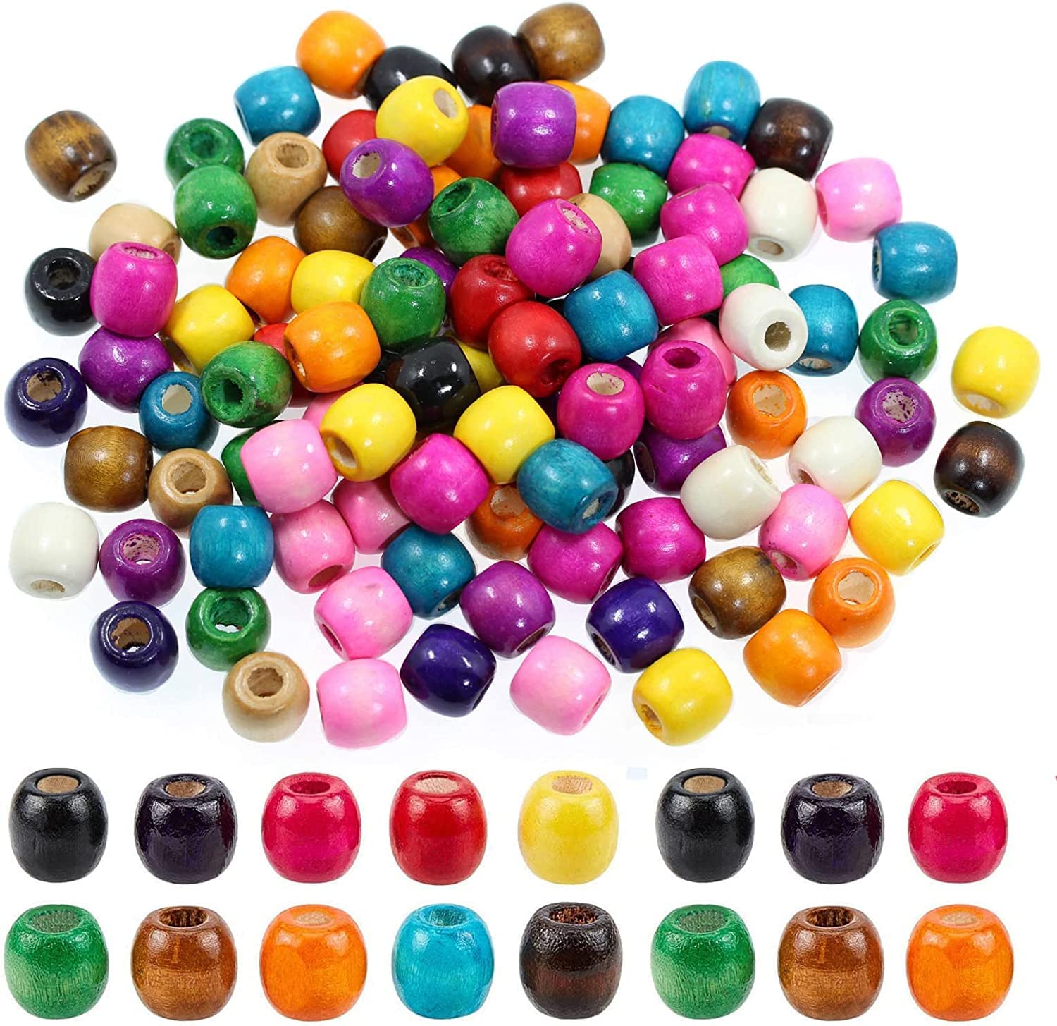 BetterJonny 200Pcs Large Hole Barrel Wooden Spacer Beads