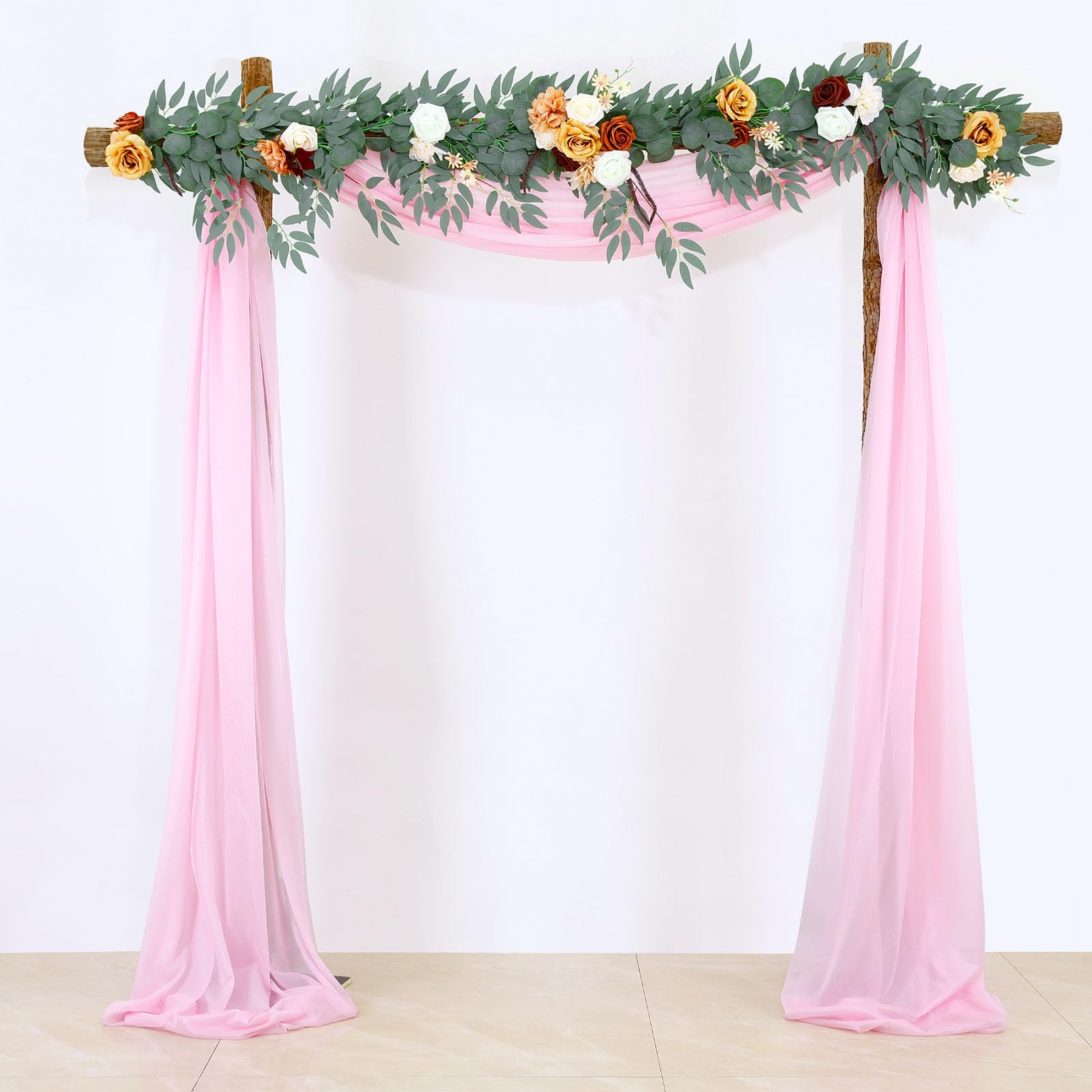 BOYOUTH Pink Voile Swag Scarf Valances Curtains,Long Sheer Chiffon Fabric Backdrop Curtains Scarves for Wedding Arch Draping,Party Outdoor Decor,30 by 394 Inches,1 Panel