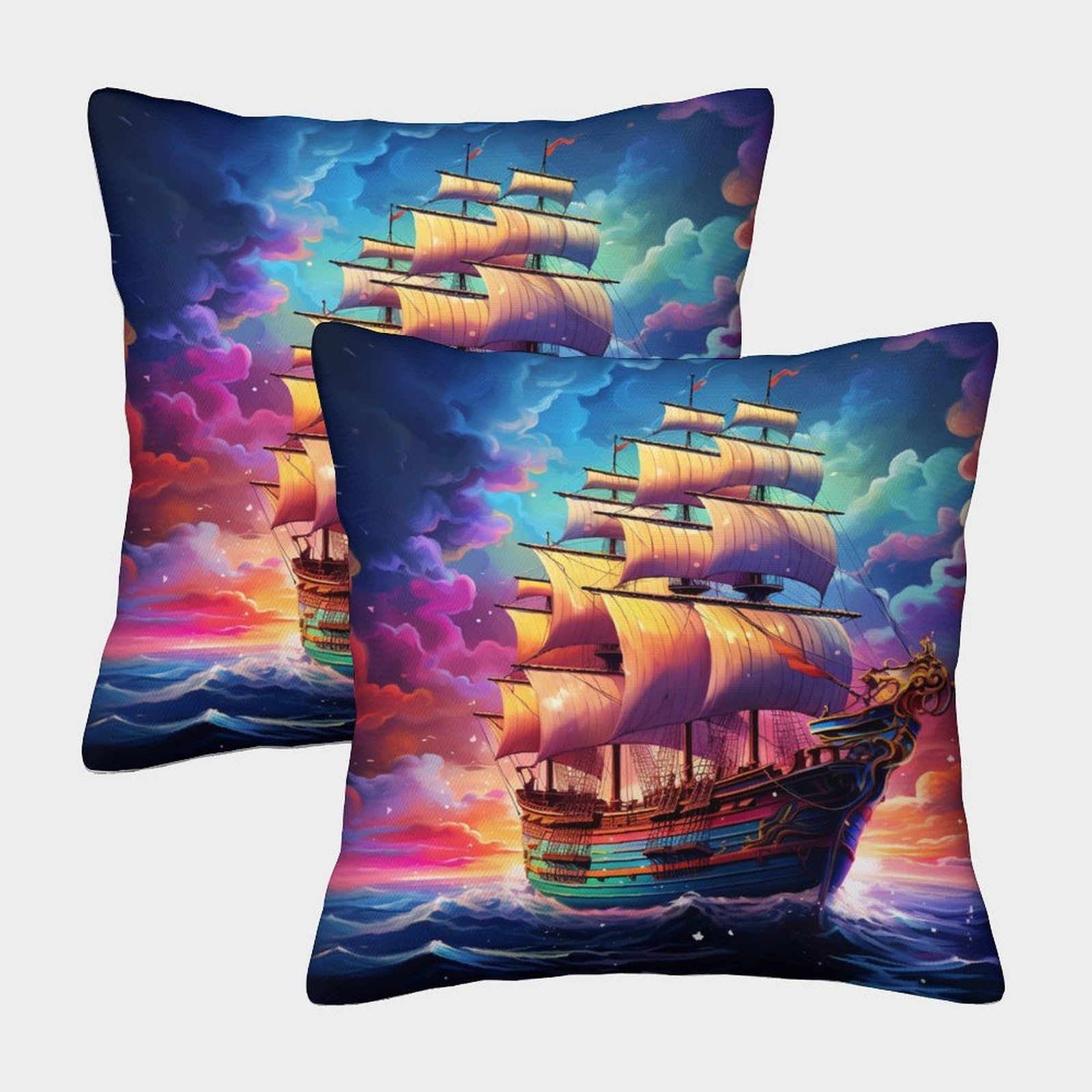 Noveaurora Style-5 Sailboats Throw Pillow Homeware Cushions With Invisible Zipper Decorative Pack Of 2 For Sofa Bedroom Living Room 45X45cm
