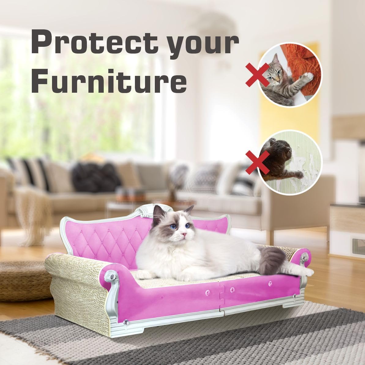 Sofa Shaped Cat Scratching Boards,Cat Scratcher Couch,Extra Large Cat Scratcher Bed 27.5inch for Large Cats Multi-Cats with Catnip(Pink)