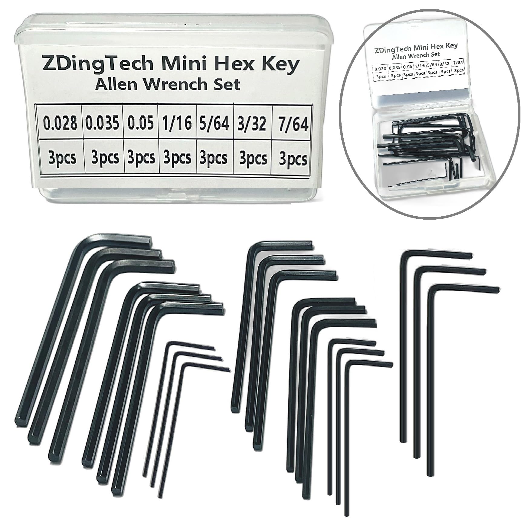 ZDingTech 21pcs Mini Hex Key Set,Mini Hex Wrench sets Tool Kit