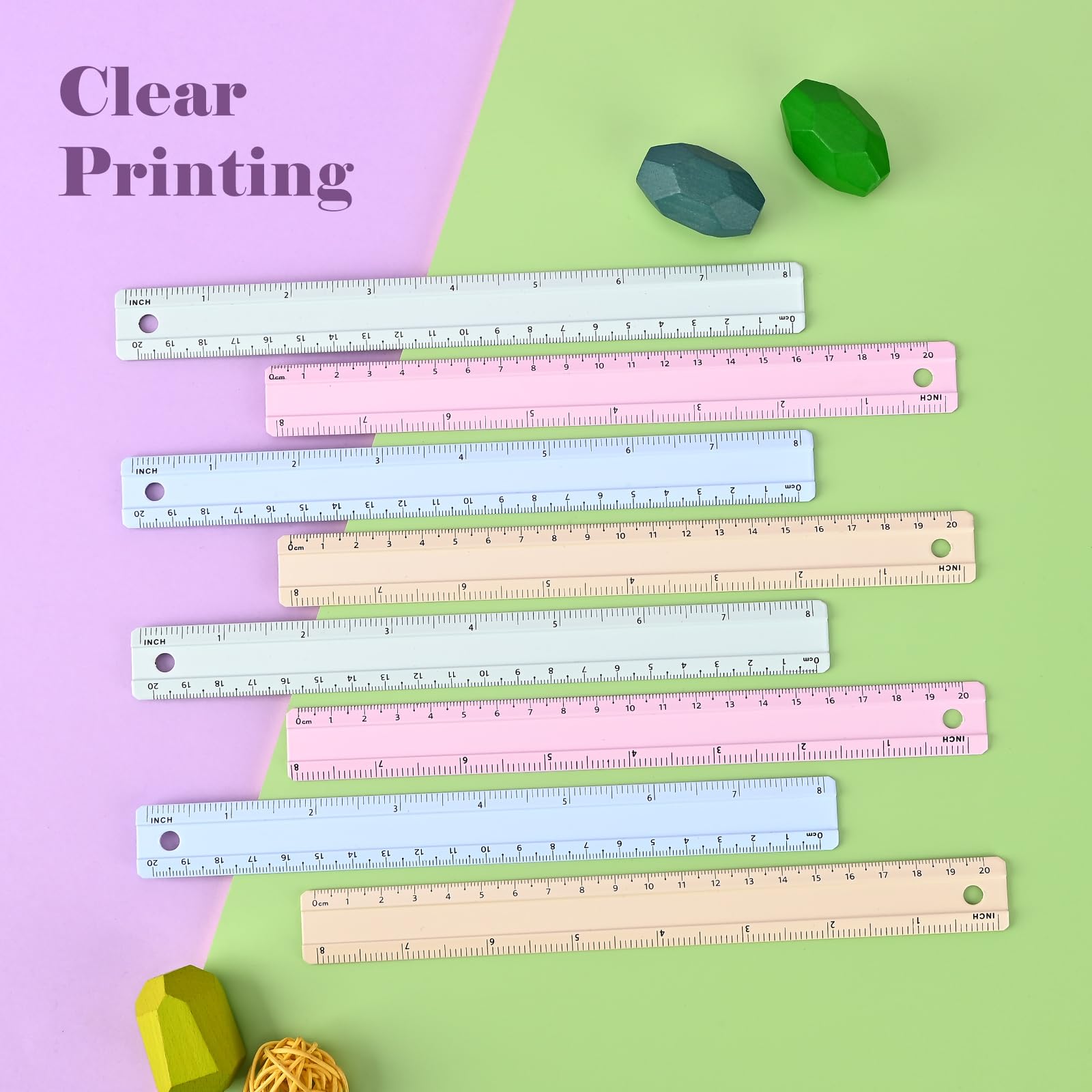 BAYTORY 8 Pcs Metal Rulers, Bulk Morandi Color Ruler, 20 cm/8 inch Aluminum Ruler for School Home Office (20 cm/8 inch) - Image 3