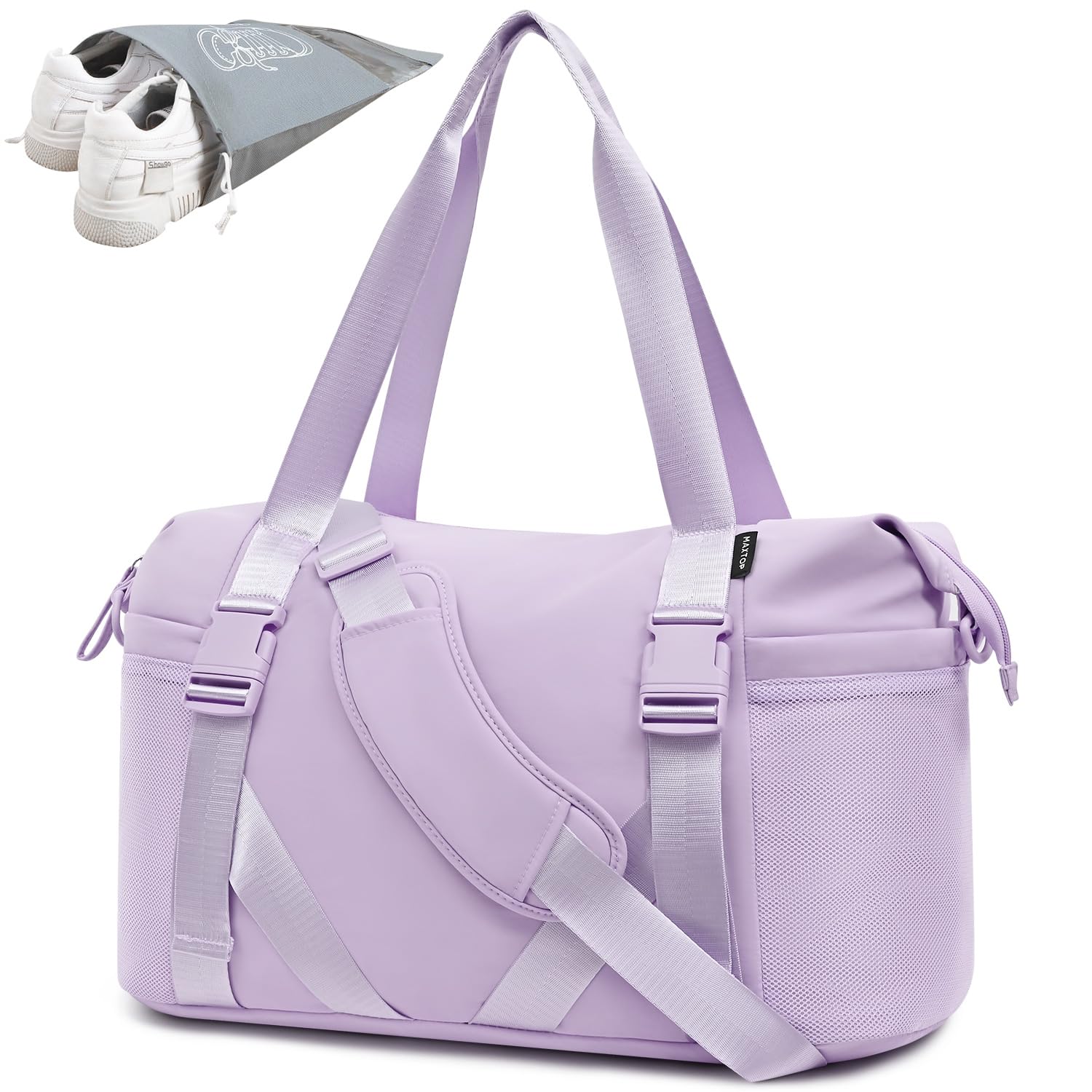 MAXTOP Women's Gym Yoga Duffle Bag with Shoe Pouch,Multi-Purpose Overnight Travel Bag for Gym,Work, Dance, Sports
