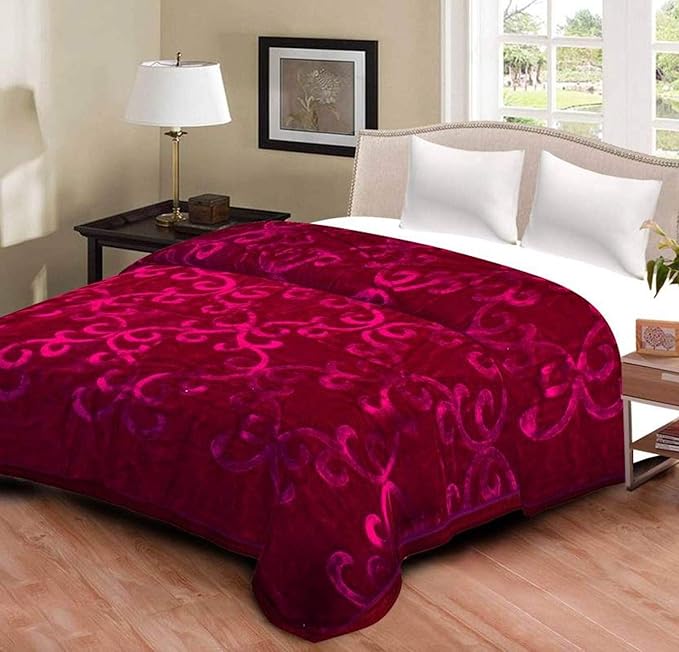 GKM Solid Colour Ultra Soft Floral Double Bed Heavy Mink Embossed