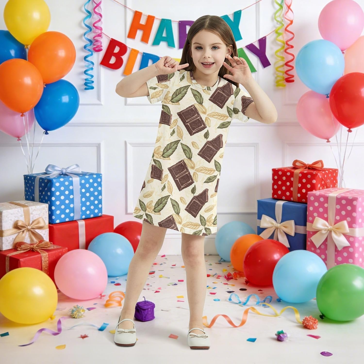 Dubai Chocolate Girls Dresses Summer Dresses for Girls with Cotton Short Sleeves for Casual a Line Dress Size 2-8Y