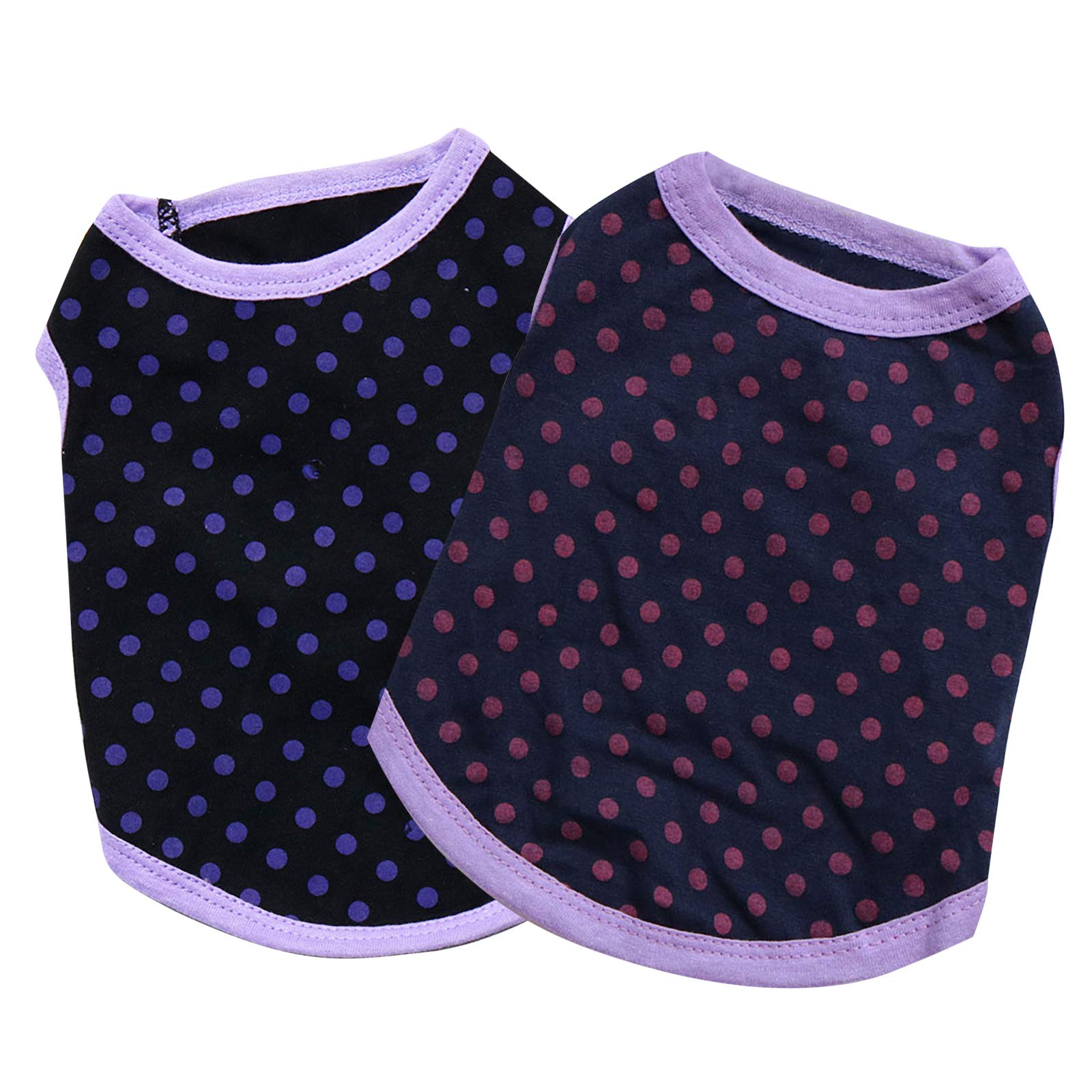 Purple Dot/Star Print Cat Shirts Pet Puppy Summer Clothes Breathable Dog Shirts Soft Puppy T-Shirts Clothes Outfit for Dogs Cats Puppy (DOT Pack of 2PCS, XS)