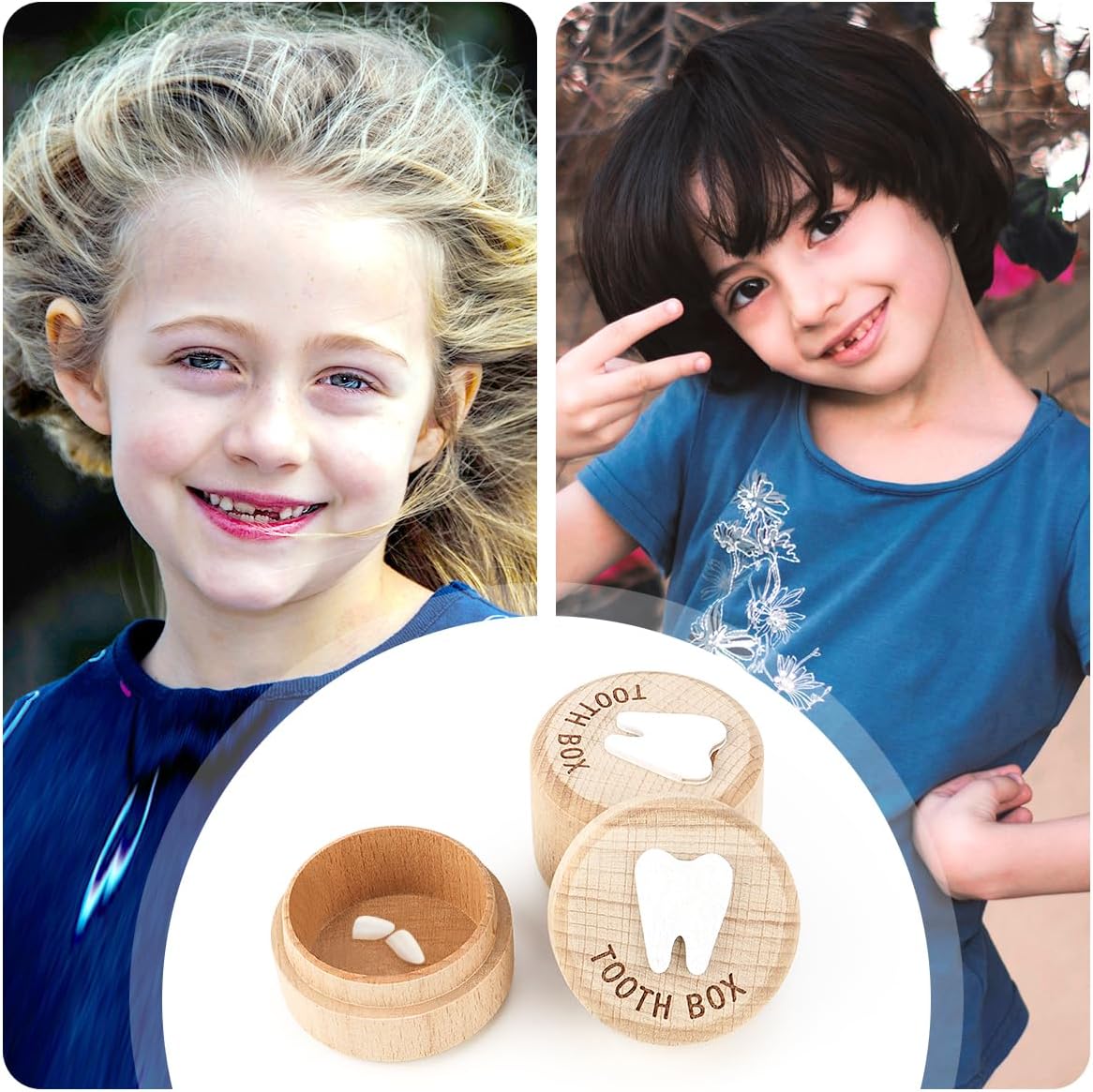 yuntop 2Pcs Tooth Fairy Box Wooden Tooth Fairy Keepsake Box Lost Teeth Storage for Kids Milk Teeth Container Box for Boy or Girl