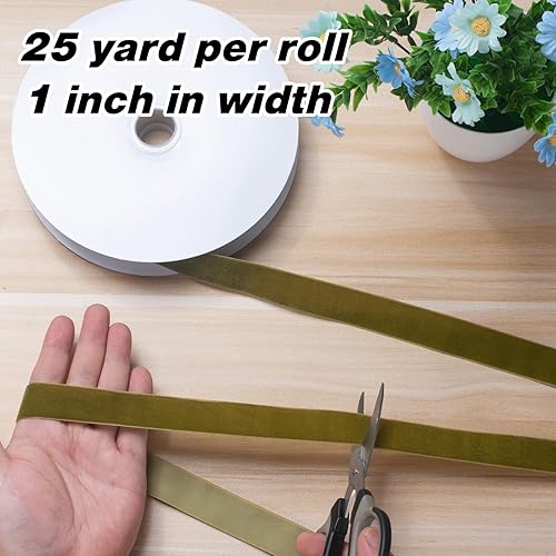 Miniatura 208 de Cinta de terciopelo caqui, cinta de terciopelo dorado vintage de 5/8 pulgadas x 25 yardas, cintas finas para adornos de árbol de Navidad, envoltura