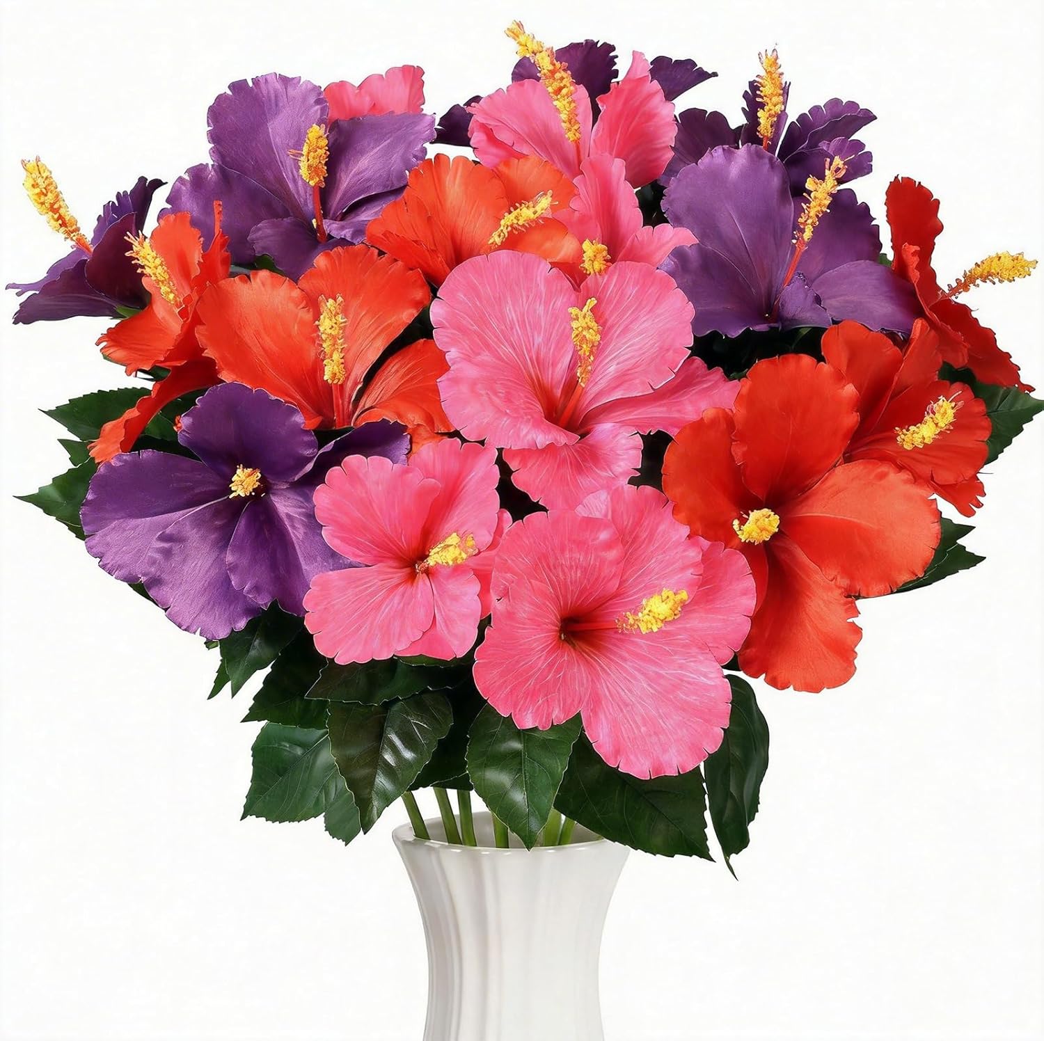 6PCS 30in Silk Artificial Hibiscus Flowers Fake Tropical Flowers Hawaii with Bendable Detachable Stems for Small and Tall Vases Home Wedding Party Decor Red Pink Purple