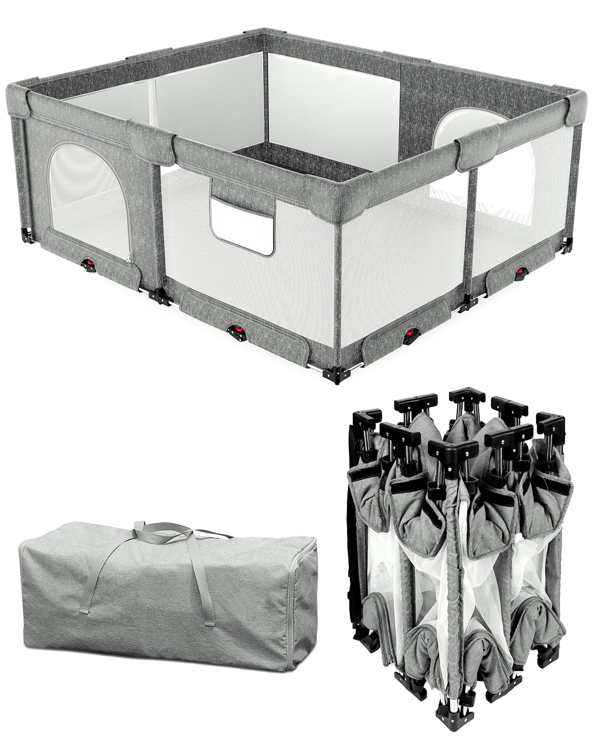 PATYWAGA Foldable Baby Playpen with Non-Removable Thick Mat, Extra Large Collapsible Play Yard for Babies & Toddlers, Portable Travel Playpen with