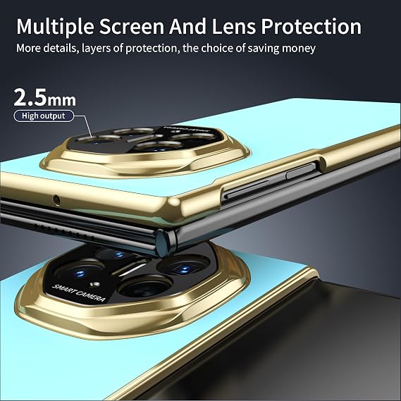 AG Frosted Folding Case for Huawei Mate XT Ultimate Cases, Screen Protector Tempered Film + AG Matte, Vacuum Plating Shell Protective Cover, Anti-fingerprint, Sky Blue
