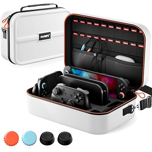 COOWPS for Nintendo Switch 2 Case 2025, with 4Pcs Thumb Grips, 20 Game Card Slots, 1680D Hard Shell Full Protection All In One Carrying Case for Switch 2 Console Accessories Pro Controller, White