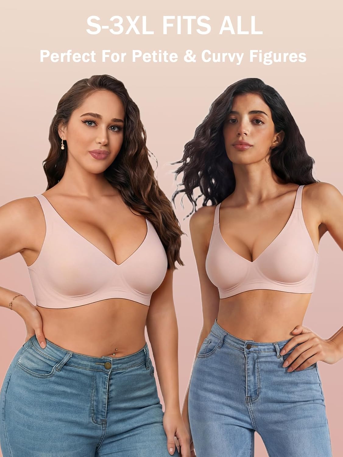 Wireless Bra, Deep V Seamless No Underwire T-Shirt Bra, Push Up Bras for Women, Invisible Bra for Daily Wear