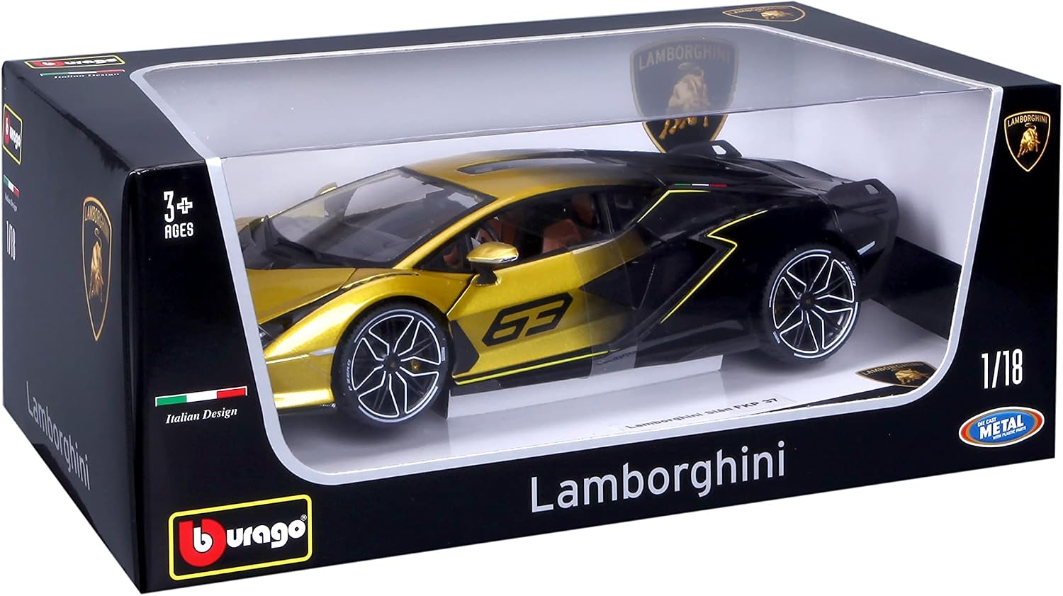 Bburago B18-11100 Lamborghini SIAN FKP 37 1:18 Die-Cast Collectible Car, Assorted Designs and Colours