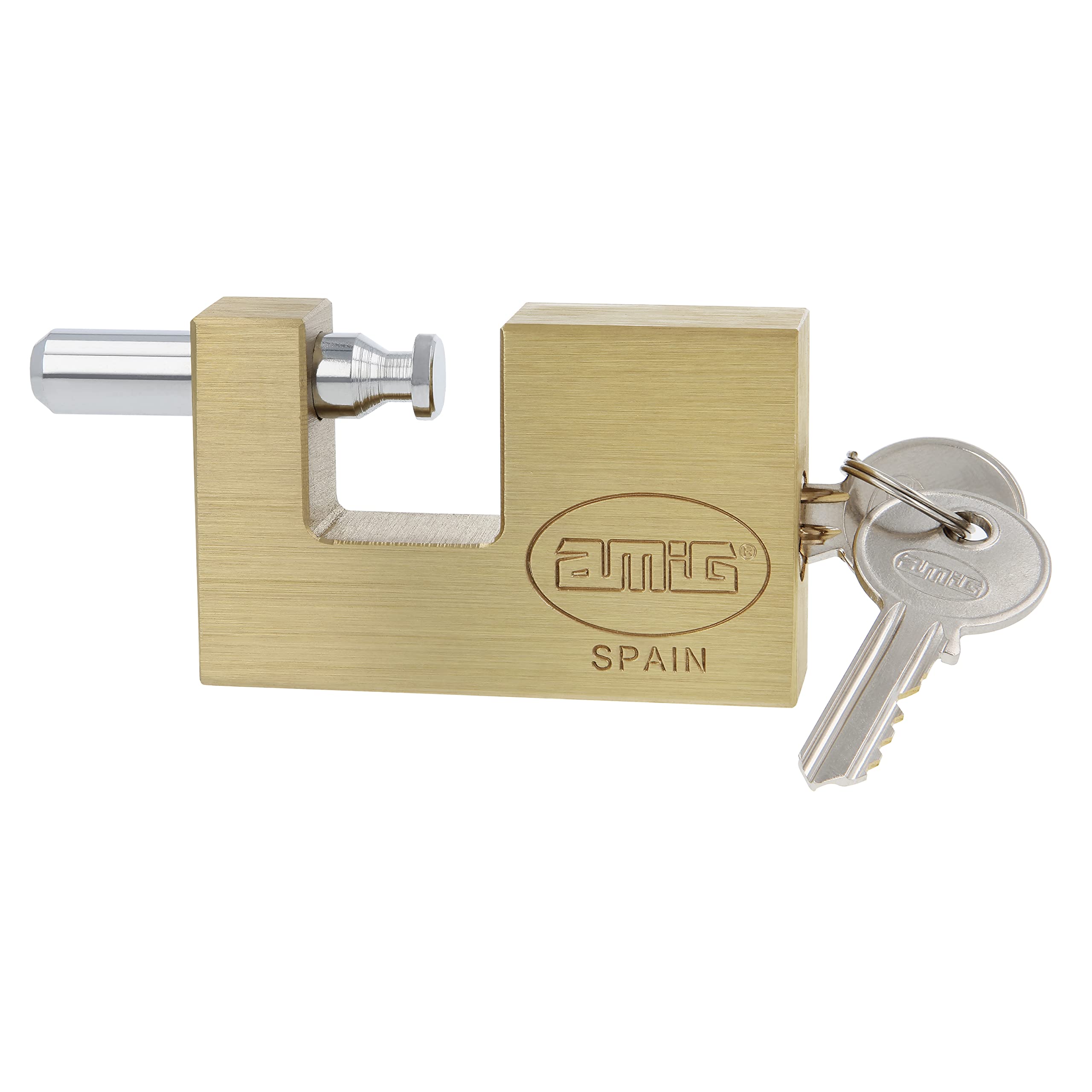 Amig - Cadenas Rectangulaire en Laiton | Sécurité avec Clé | Antirouille et Imperméable | Utilisation Facile pour Portails et Casiers | Amig 22557 Model 5, Laiton Mat, 90 mm, Laiton