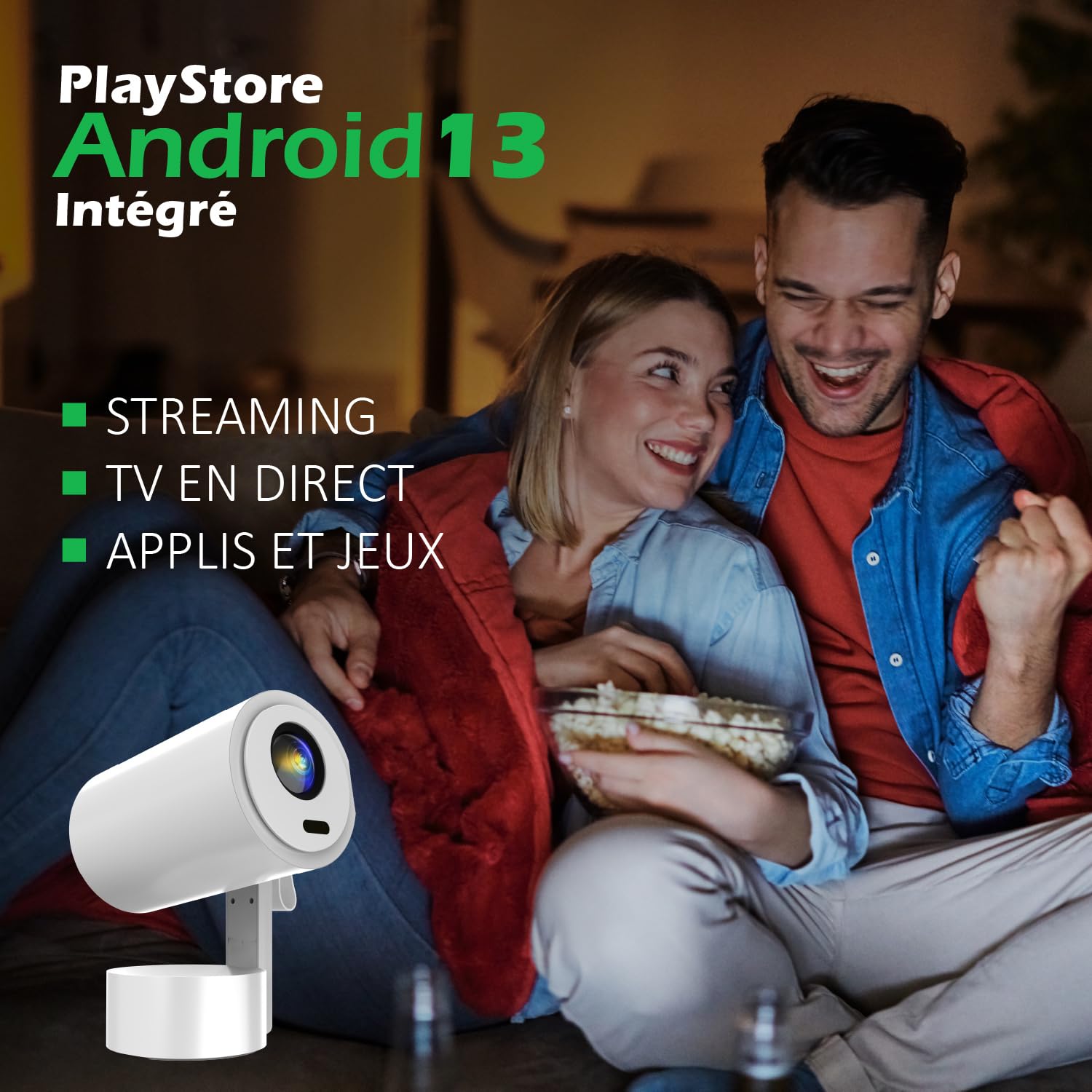 KYF Kit Cinéma Portable – Vidéoprojecteur Android Rechargeable + Mur d'Enceintes Bluetooth + Écran 100"