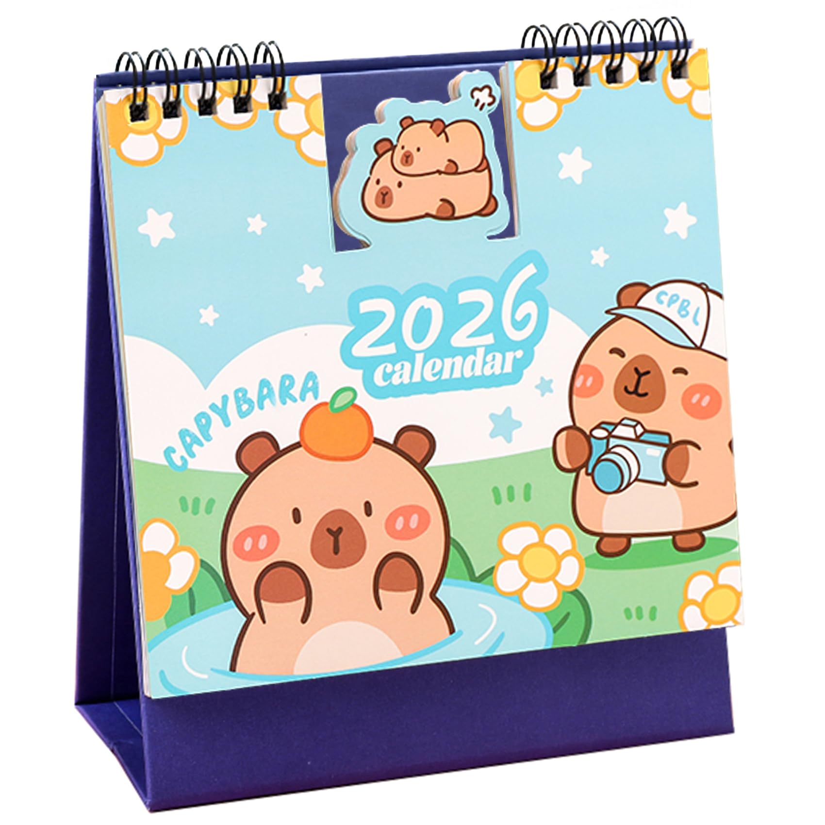 2026 Mini Desk Calendar Wirebound Planner Desktop Cute Cartoon Calendar 6.3" x 6" - Capybara (Oct. 2025 to Dec. 2026)