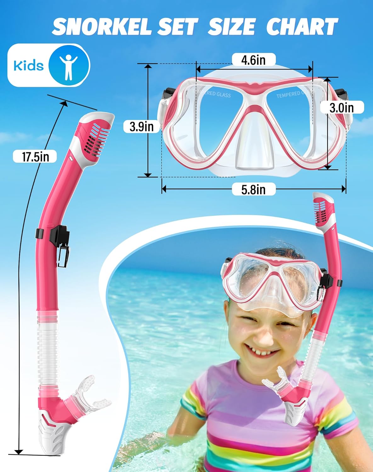Greatever Snorkeling Gear for Kids, Dry Snorkel Set Panoramic View Snorkel Mask, Anti-Fog Scuba Diving Mask for Kids Youth Age 6-14, Unisex Swimming Goggles - Image 6