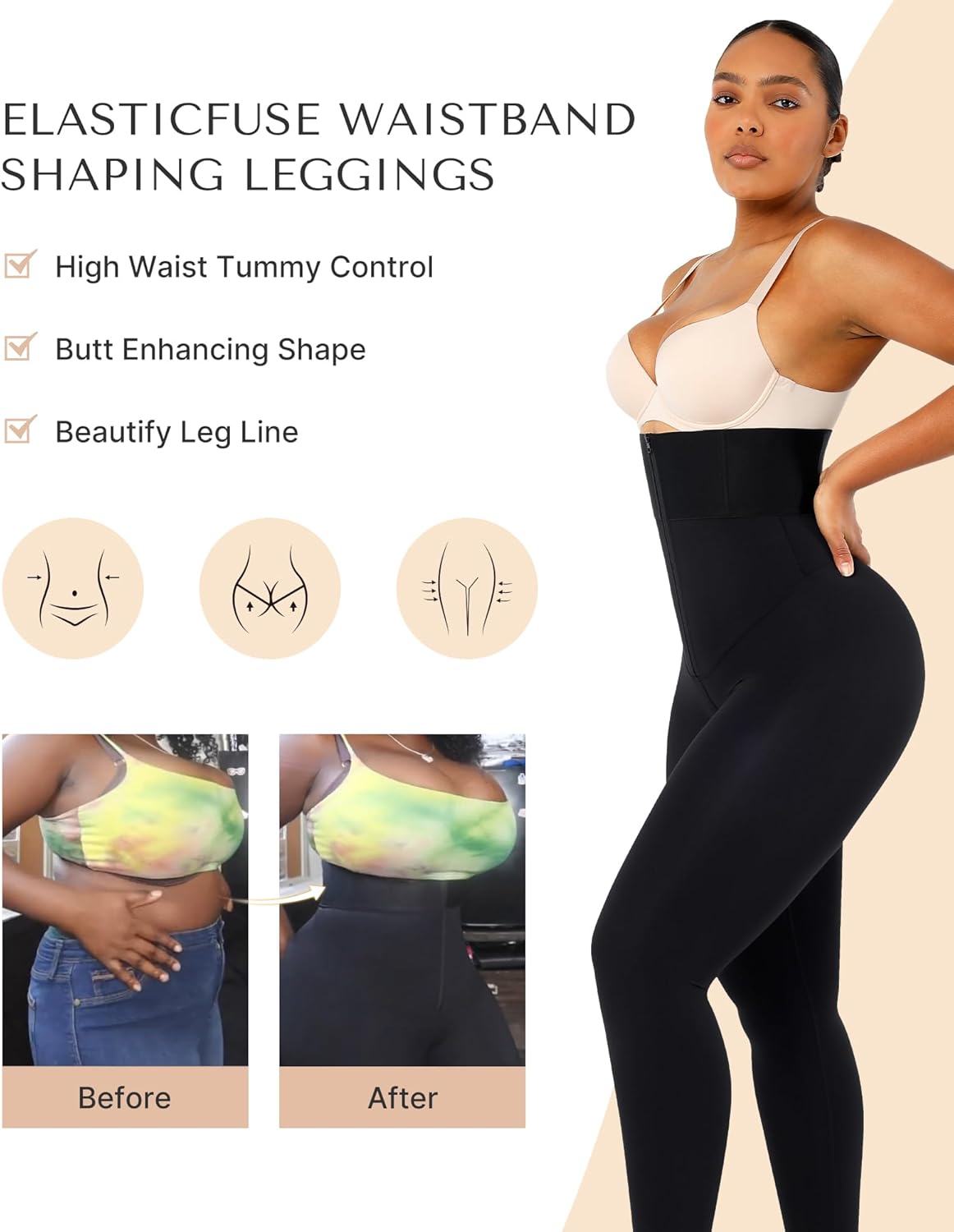 SHAPELLX Women High Waist Leggings Tummy Control ElasticFuse Waistband Shaping Leggings Waist Trainer Yoga Pants - Image 4