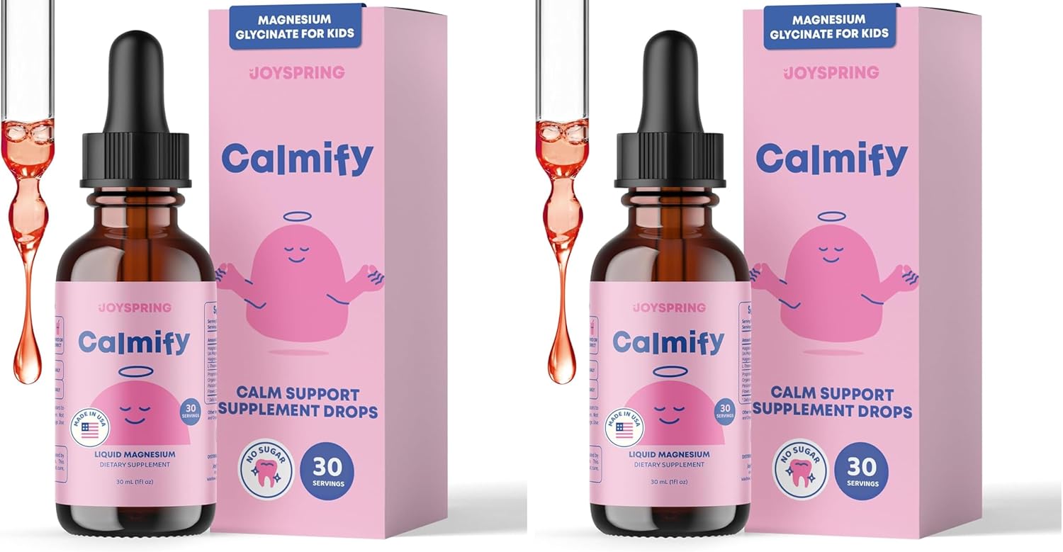 JoySpring Calmify Magnesium Glycinate for Kids | Liquid Magnesium with L-Theanine Supplement | Chamomile Extract & Passion Flower Extract | Sugar-Free Calm Drops | 1 fl oz (30 Servings) (Pack of 2)