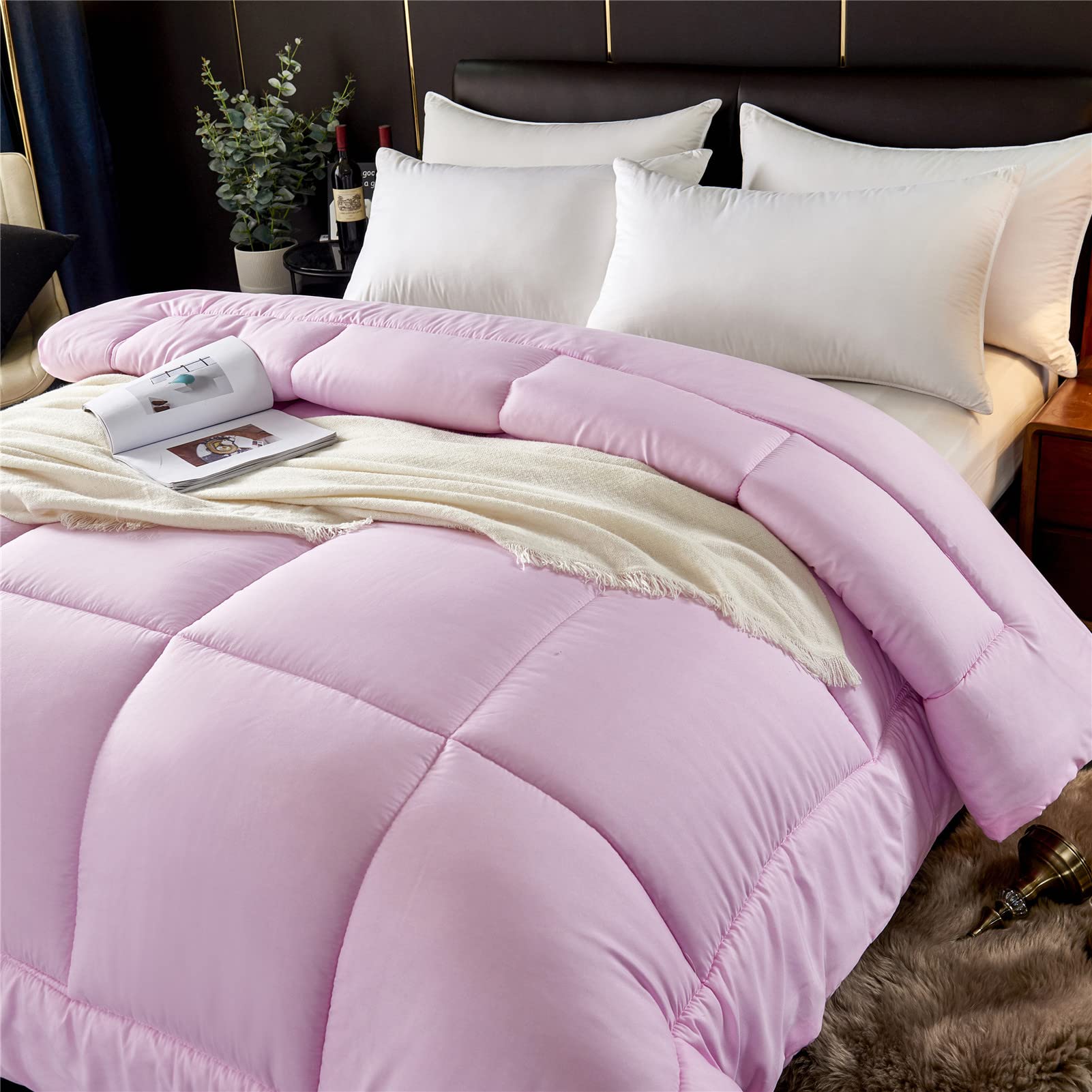 Couette 4 Saisons, Couette en Microfibre Edredon, Chaude Confort Légère Réversible Hypoallergénique Anti Acarien Couverture Hiver (Rose,150x200cm(1.5kg))