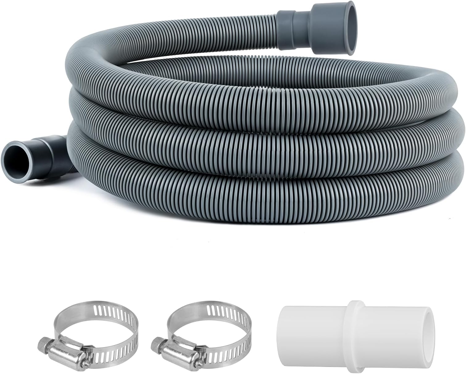 6 Ft Washing Machine Drain Hose Extension, Universal Corrugated Discharge Hose for Magic Chef, Panda, Hair, Clamps and Adapter Included, Gray