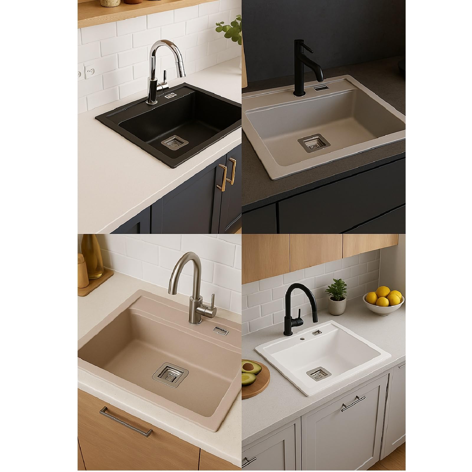 QLS Lavello granito 59x50 cm beige con sifone