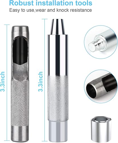 Miniatura 2 de UUBAAR Juego de 100 ojales, ojales gruesos de 14 pulgadas, ojales de metal plateado, kit de herramientas de ojales para cuero, tela, lona, zapatos,