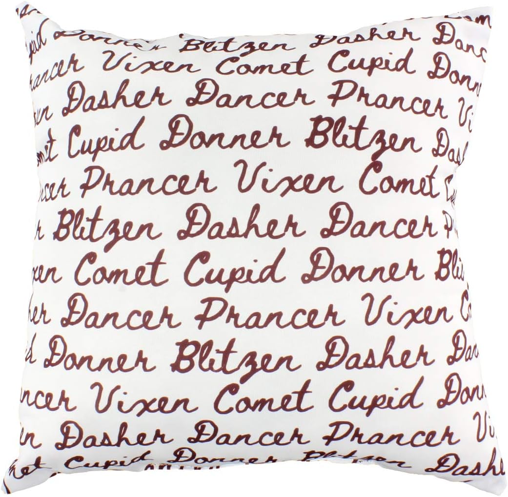 College Covers Reindeer Names Pillow, 16" X 16", Red
