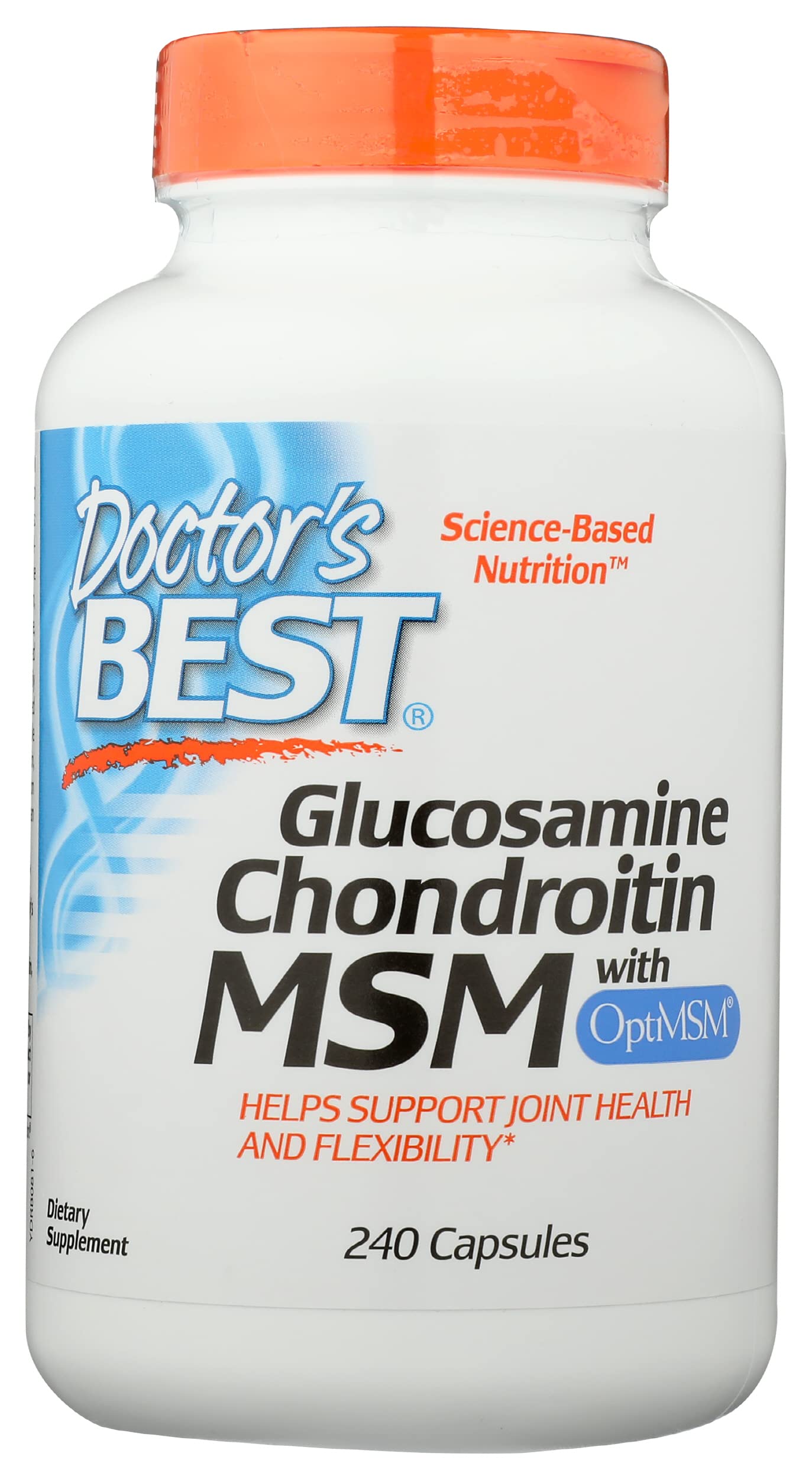 Glucosamina, condroitina y MSM de Doctors Best con OptiMSM, sin OMG, vegano, 240 cápsulas (paquete de 1)