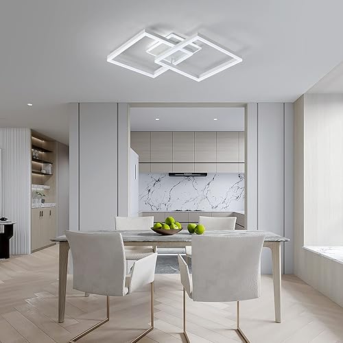Miniatura 4 de Becailyer Lámpara de techo LED moderna de 71 W, lámpara de techo regulable empotrada con control remoto, lámpara de techo cuadrada de acrílico de