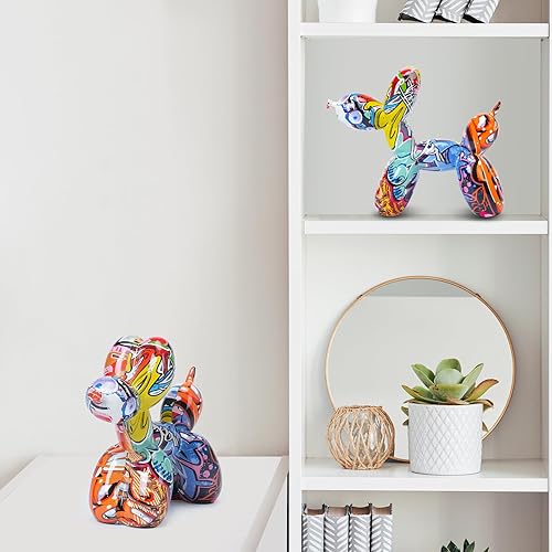 Miniatura 6 de Resin Balloon Dog Sculpture - Collectible Figurines Decor for Home | Office Desktop Resin Decors Balloon Dog Decor (Graffiti)