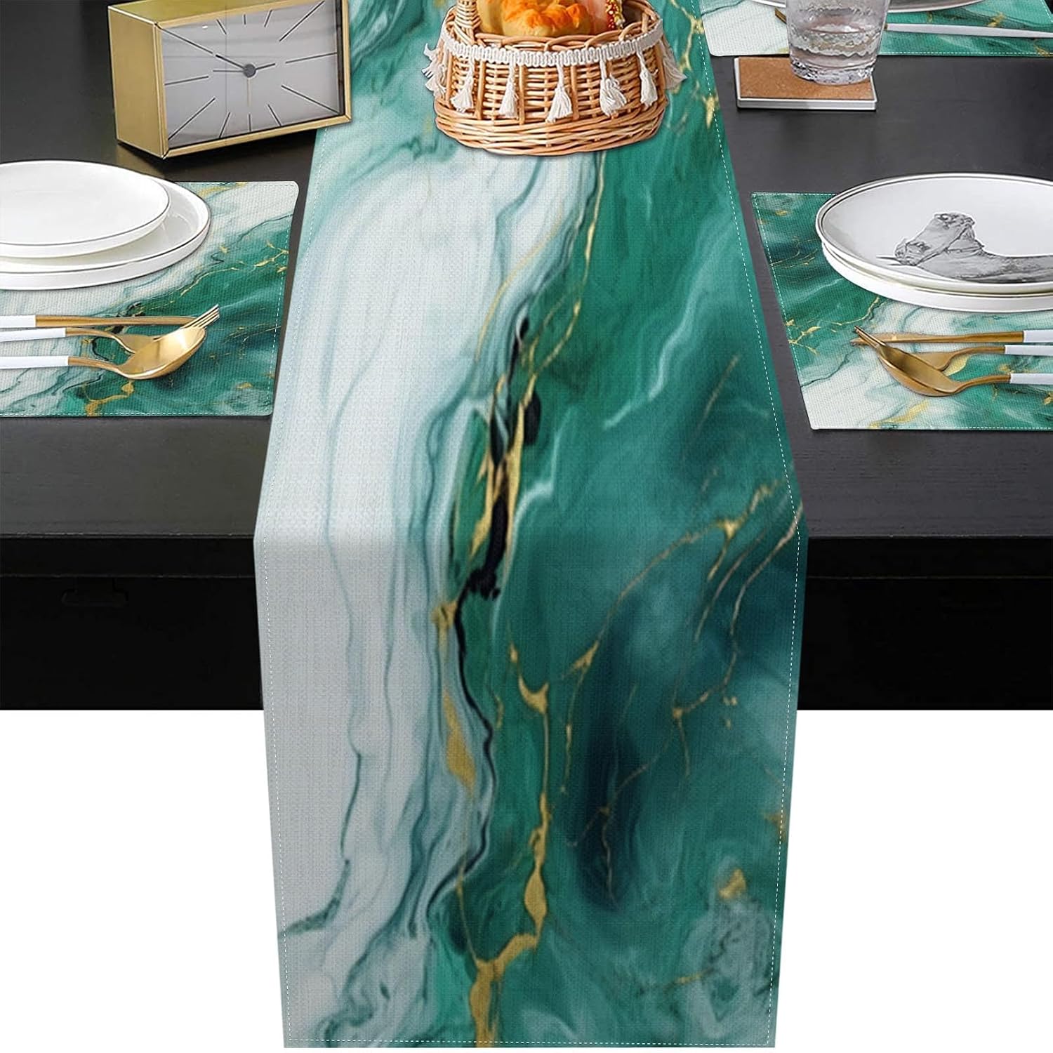 Table Runner and Placemats Set of 6, Gold image 5