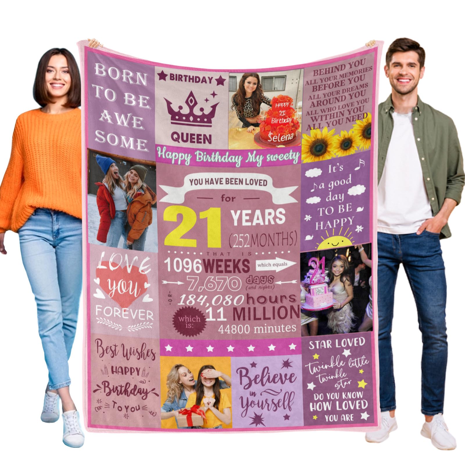 Kendt Personalised 21st Birthday Gifts for Her, Custom 21st Birthday Blanket with Photos,21st Birthday Gifts for Daugther Sister Besties,Girlfriend,21 Year Old Girls Birthday Presents Decorations — image 1
