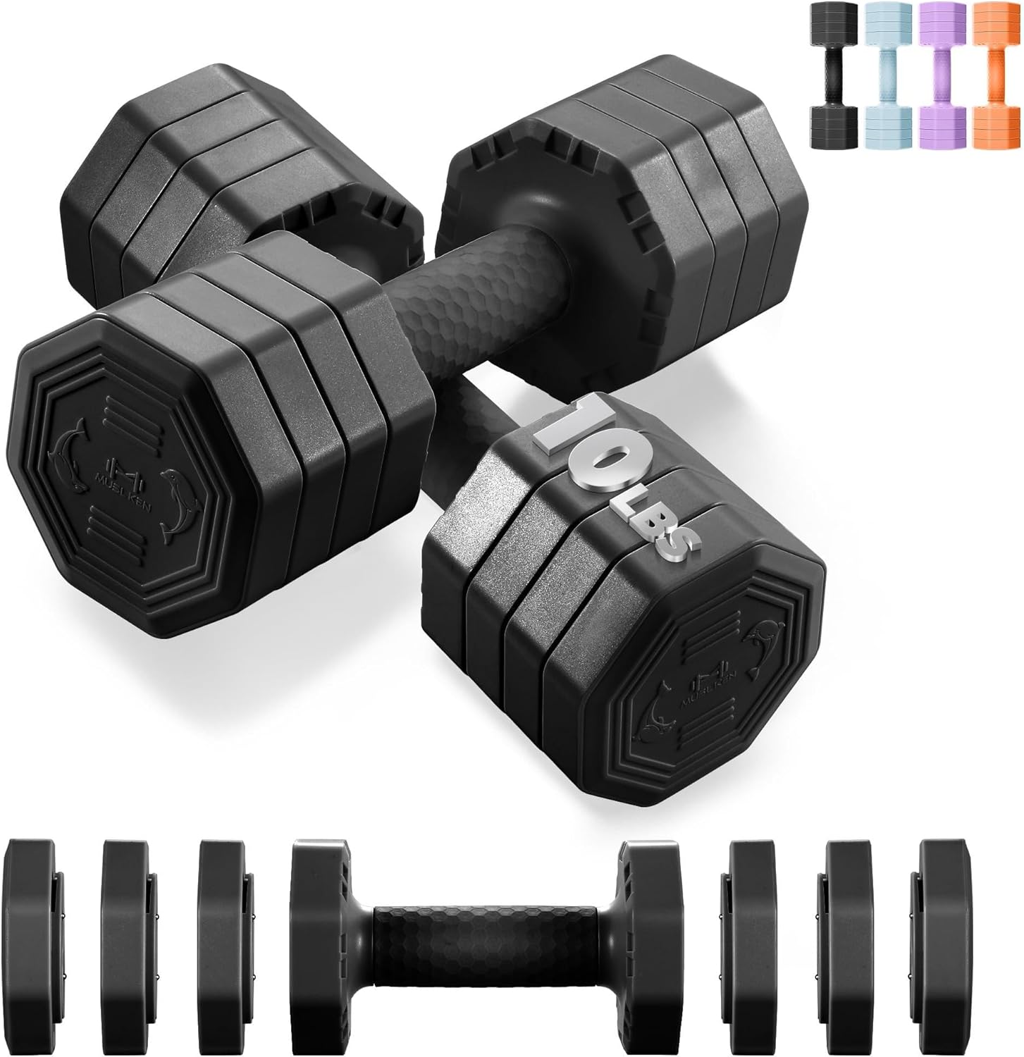 10LB/15LB Adjustable Dumbbells Set of 2, Professional Hex & Octagon Anti-Roll Weights, Fast Adjusting 4-in-1 Hand Weights with Secure Rotating Lock for Men Women Strength Training, Home Gym